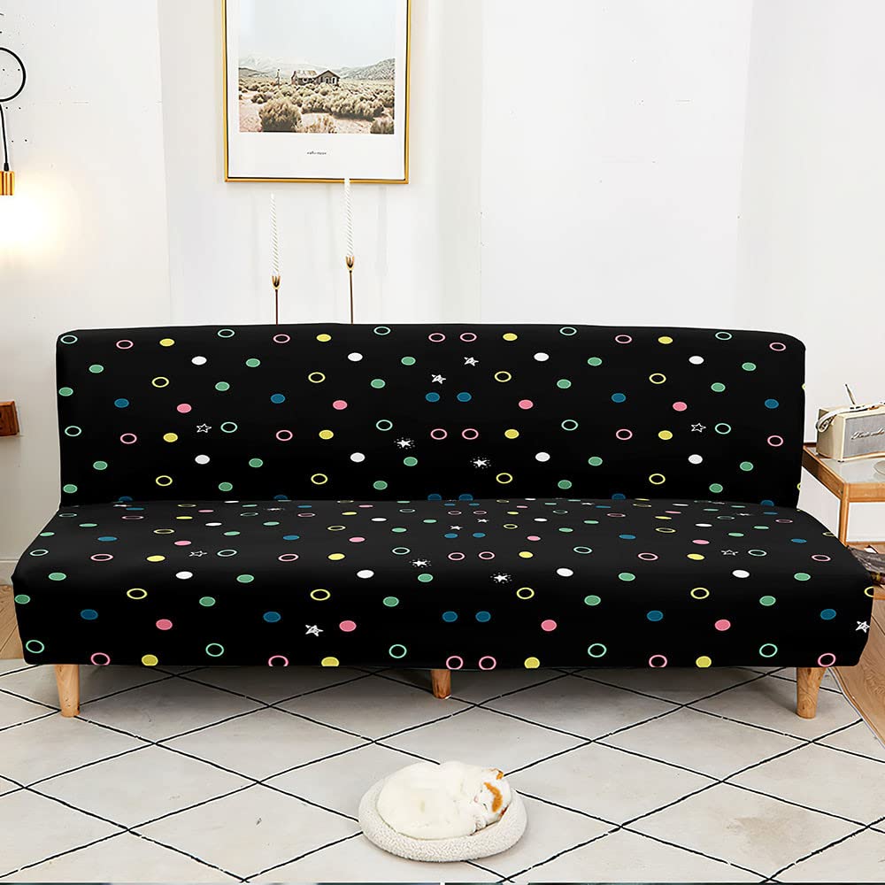 Stretch Armless Futon Cover - Soft Washable Polka Dot - Full Size for Home Decor