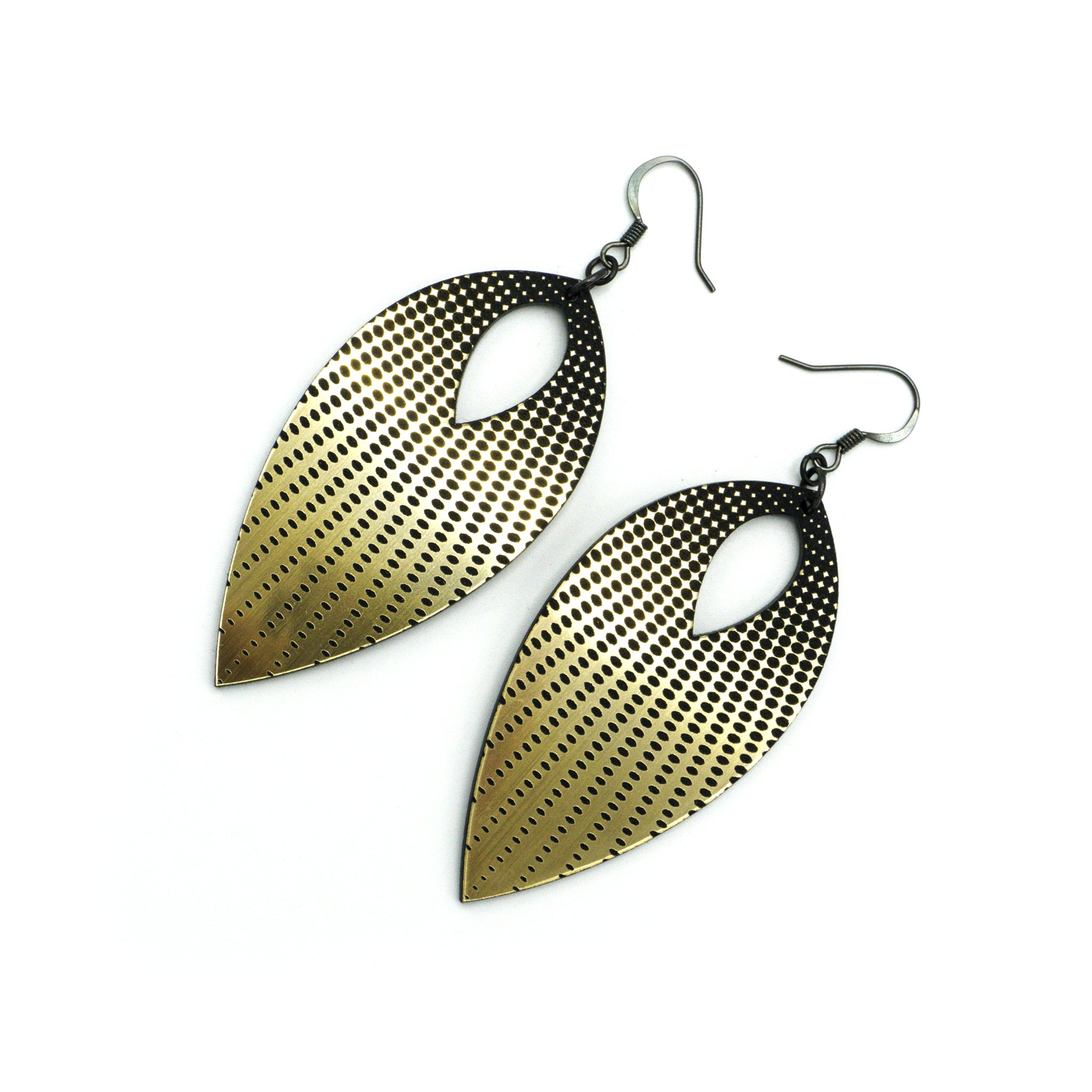 T7 Acrylic Earrings - Brushed Gold & Black Halftone Rays Design | Stylish Statement Jewelry for Women, Perfect for Parties, Weddings & Everyday Wear