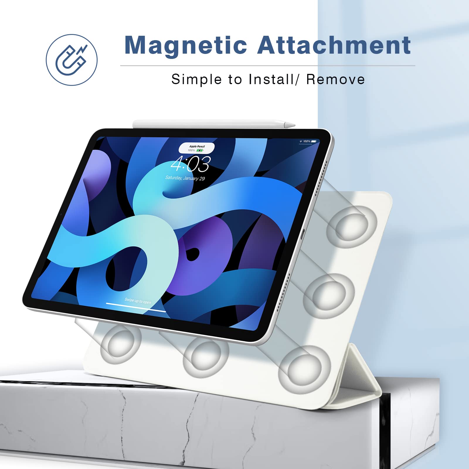 Magnetic Slim Smart Folio Case for iPad Air 7/6/5/4 (10.9 Inch 2020/2022) & iPad Air 11 Inch M2/M3 (2024/2025) - Auto Sleep/Wake Trifold Stand Cover (White) | Perfect for Work, Travel & Home Use