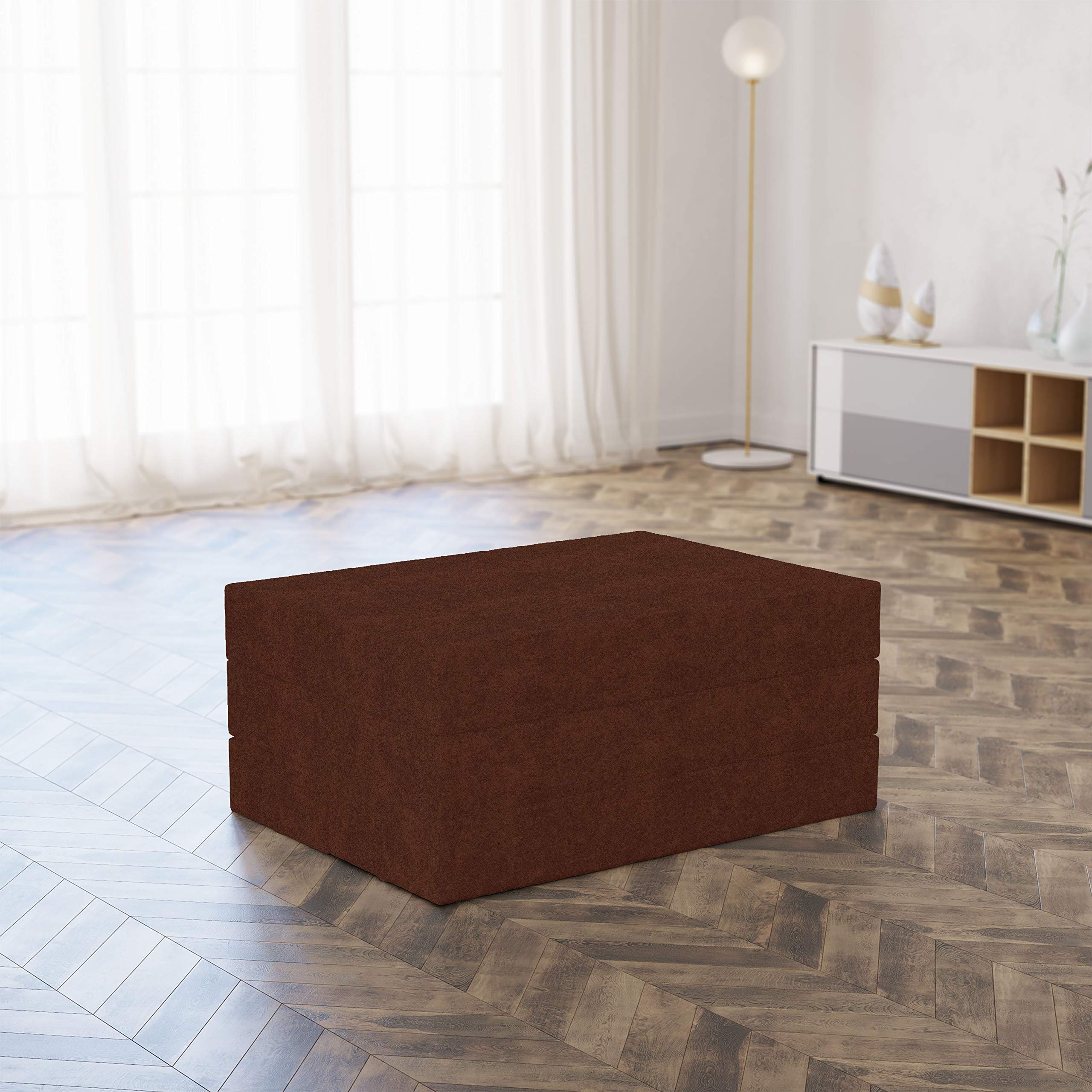 Ambesonne Faux Suede Foldable Mattress - Digitally Printed Weathered Texture, Portable Futon Mat & Lightweight Sleeping Pad - Full Size Chocolate Brown - Perfect for Guest Beds, Camping, Dorms & Small Spaces