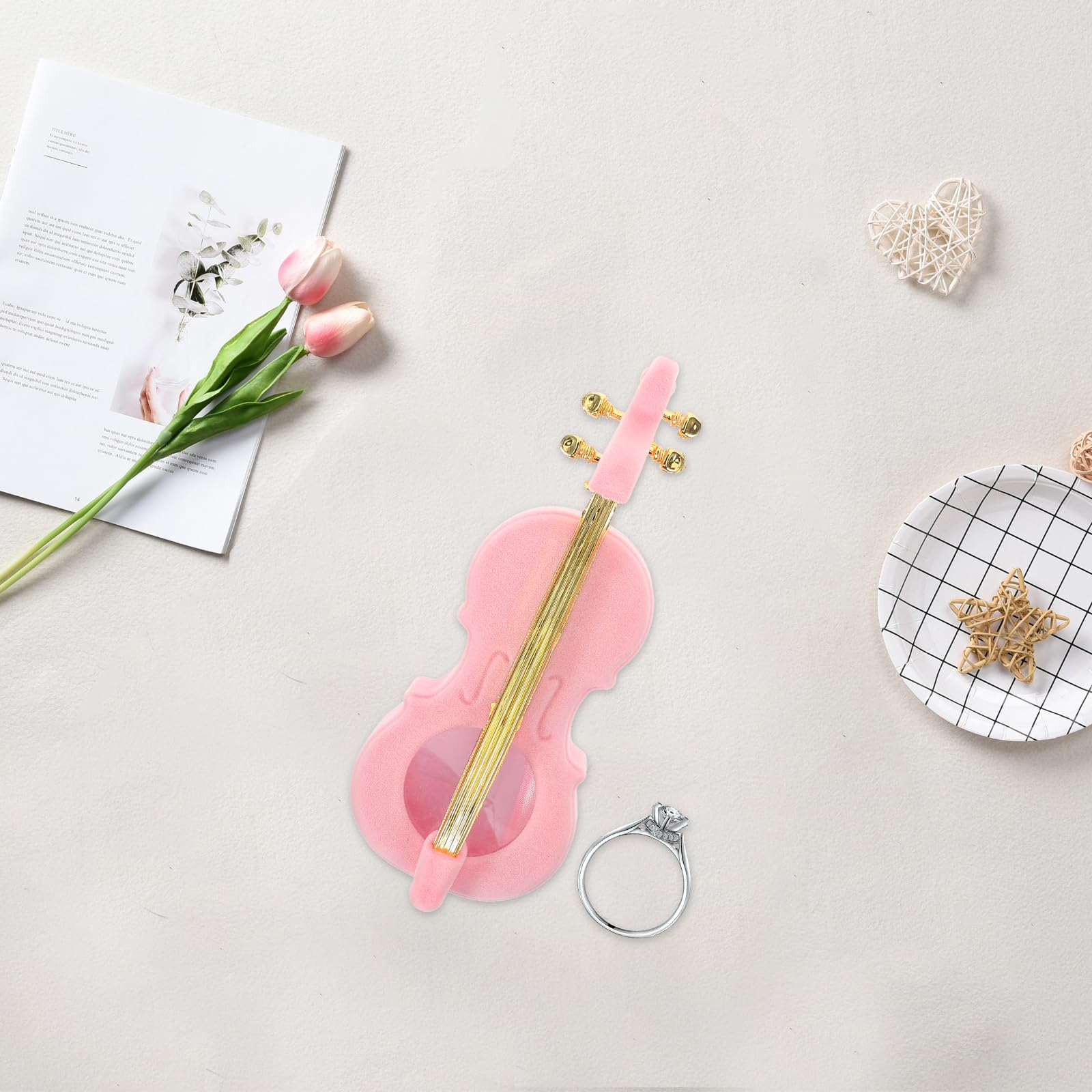 Elegant Violin-Shaped Jewelry Box - Soft Flocking Lining for Rings, Earrings & Necklaces - Pink Musical Instrument Jewelry Organizer - Perfect for Gift, Travel & Home Decor Storage