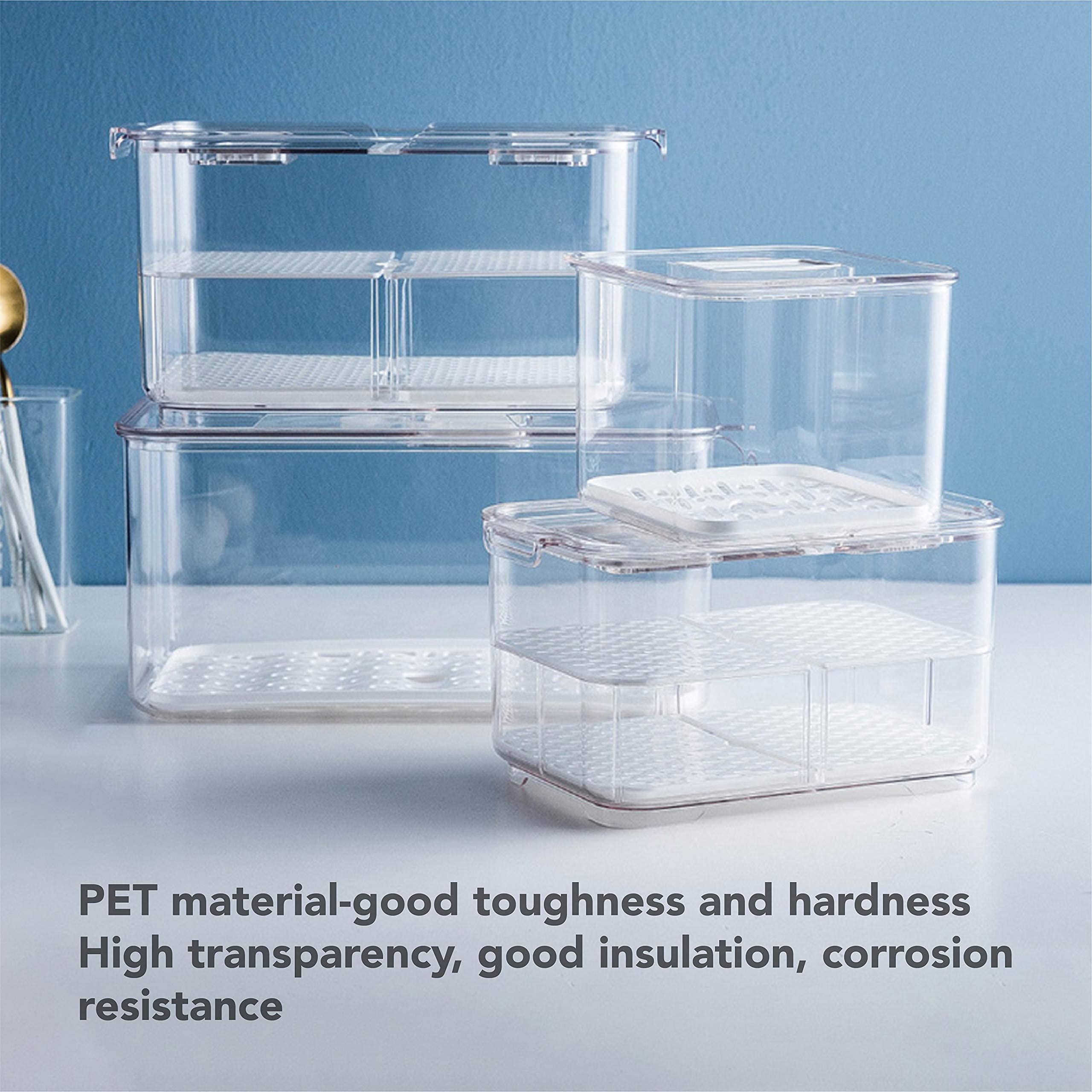 Elabo Airtight Food Storage Containers - Stackable Refrigerator Organizer Bins with Lids & Drain Tray for Vegetables, Fruits, Berries | Perfect for Meal Prep, Fridge Organization & Fresh Produce Storage