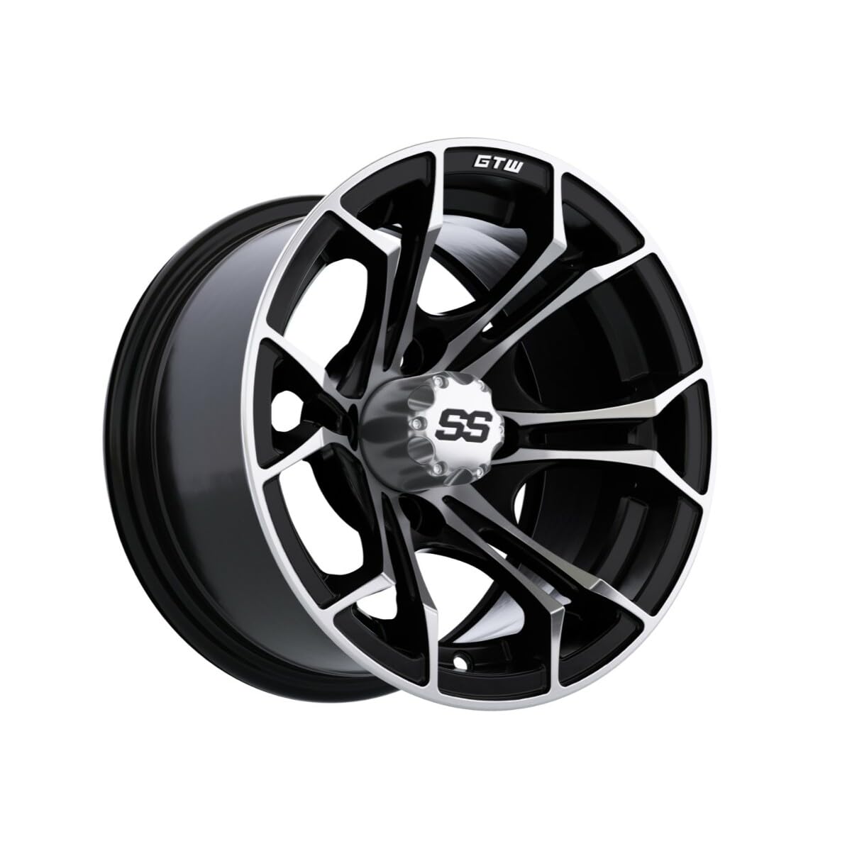 GTW 12 Inch Golf Cart Wheels and Tires Combo Set of 4 - Machined Black Spyder Wheels with 205/30-12 (17