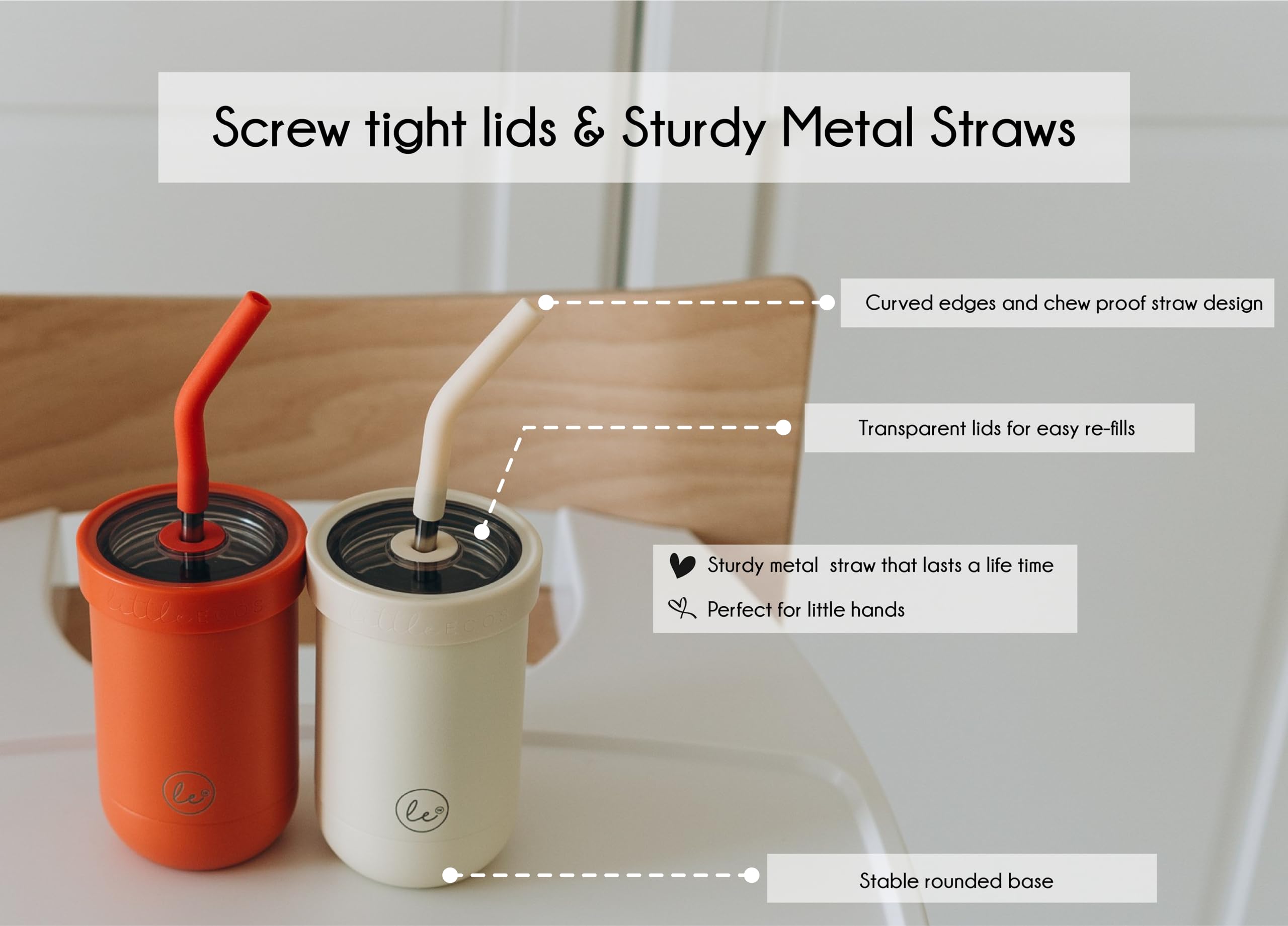 Double-Walled Insulated Stainless Steel Kids Smoothie Cups with Straws & Thermos Lid - Set of 2 Toddler Sippy Cups for Hot & Cold Drinks - Perfect for School Lunches, Travel & Outdoor Activities