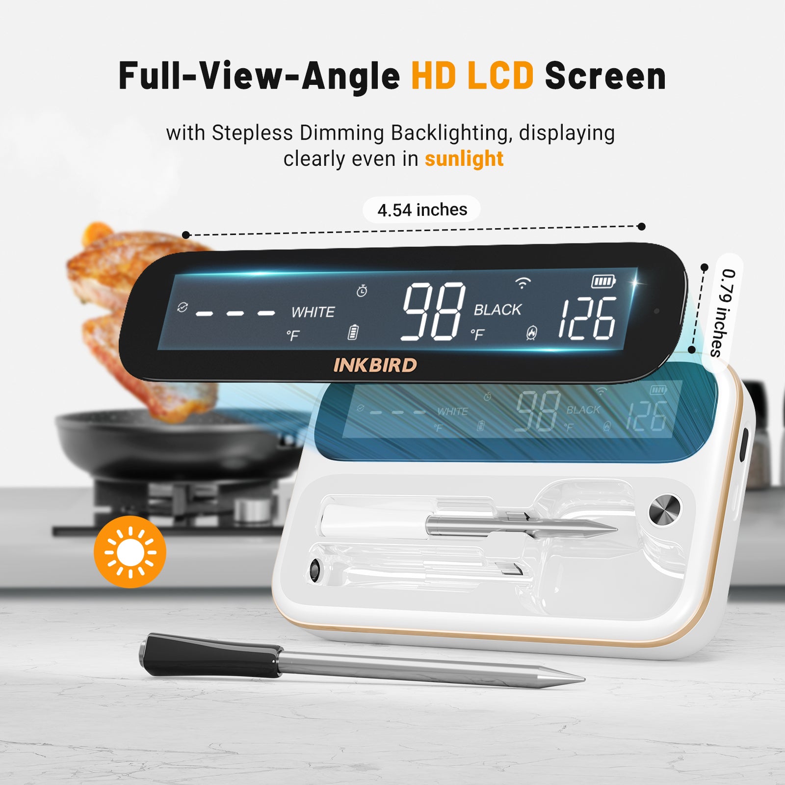 Wireless Meat Thermometer with WiFi & Bluetooth - INT 12 BW Digital Cooking Thermometer for Grilling, Smoking, Baking & BBQ - Perfect for Home Chefs & Outdoor Cooking