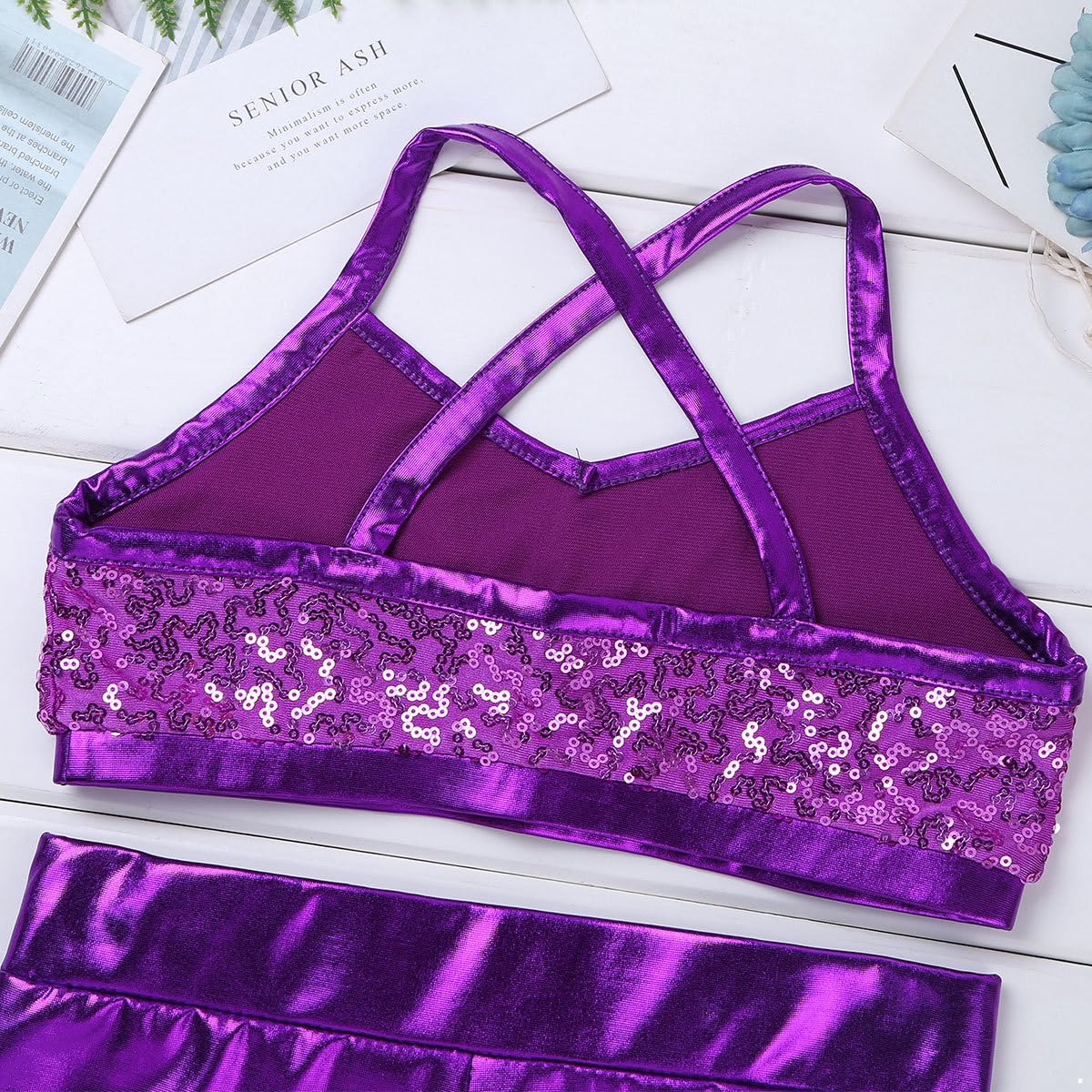 Girls Dance Outfit Set - Sparkly Sequin Crop Top & Shiny Metallic Shorts for Hip Hop, Jazz, Ballet | Kids Performance Costume for Dance Class, Competition & Streetwear Fashion