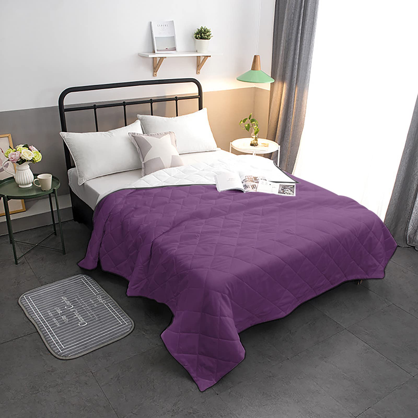 HELLOWINK Queen Size Cooling Comforter - Soft & Lightweight Quilted Duvet Insert, All Season Down Alternative Bedding, Breathable Purple Lavender Solid Design for Hot Sleepers - Perfect for Master Bedroom, Guest Room & Dorm Use