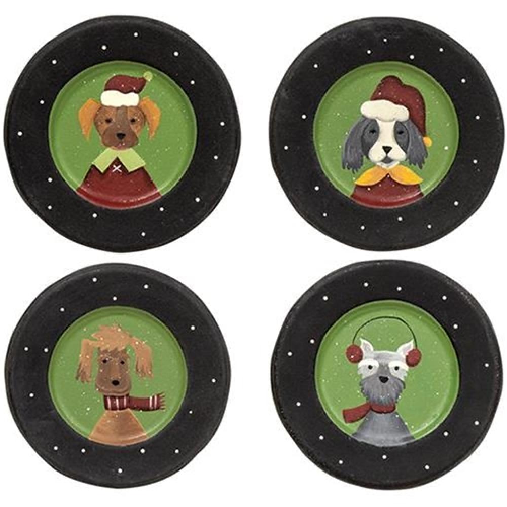 Christmas Dog Plates Set of 4 - Holiday Pet Feeding Bowls for Small & Medium Dogs - Festive Ceramic Dinnerware for Puppies - Perfect for Christmas Gifts & Seasonal Pet Dining