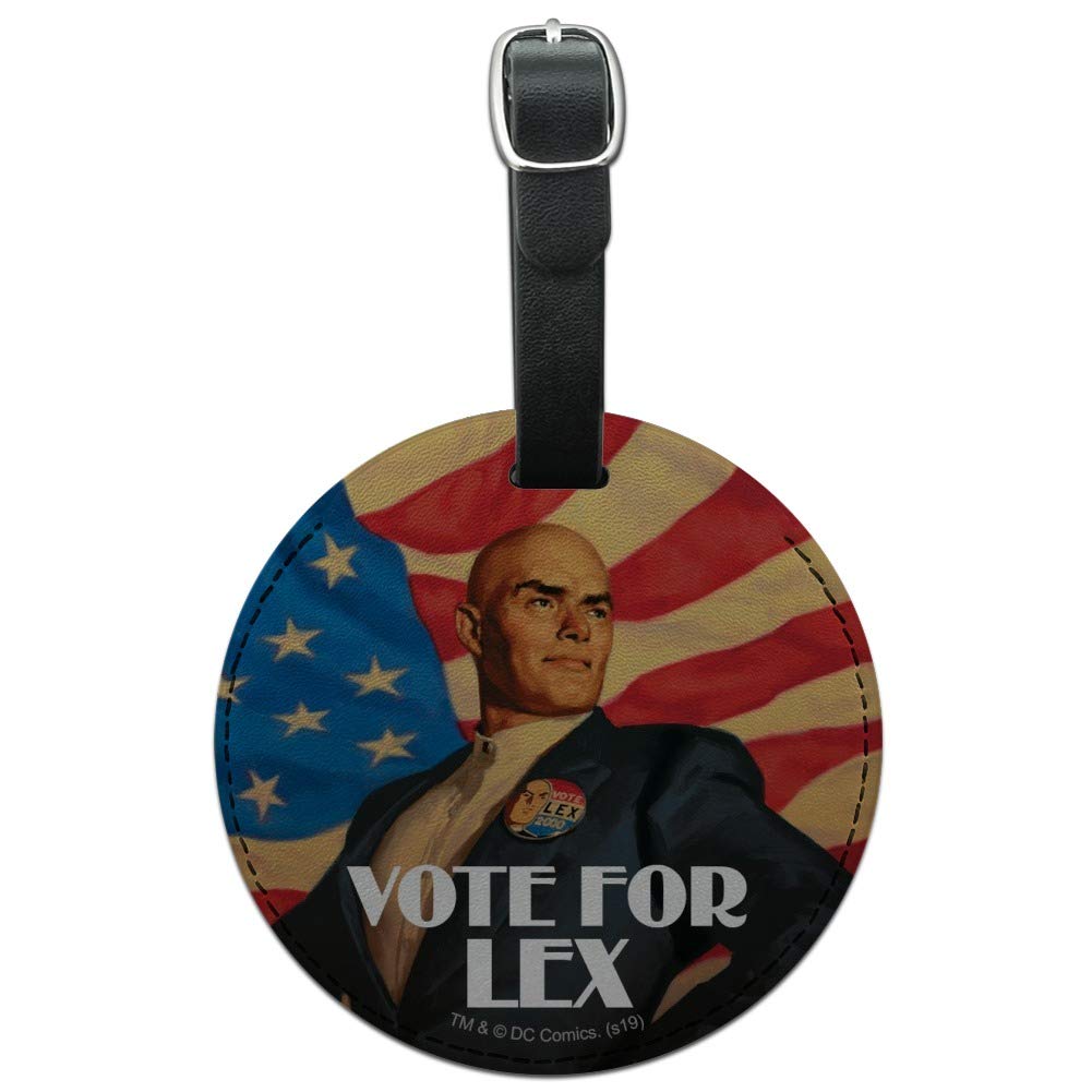 Superman Vote for Lex Round Leather Luggage Tag - Durable Carry-On ID Tag for Suitcases, Backpacks & Travel Bags - Perfect for Airports, Business Trips & Vacation Travel