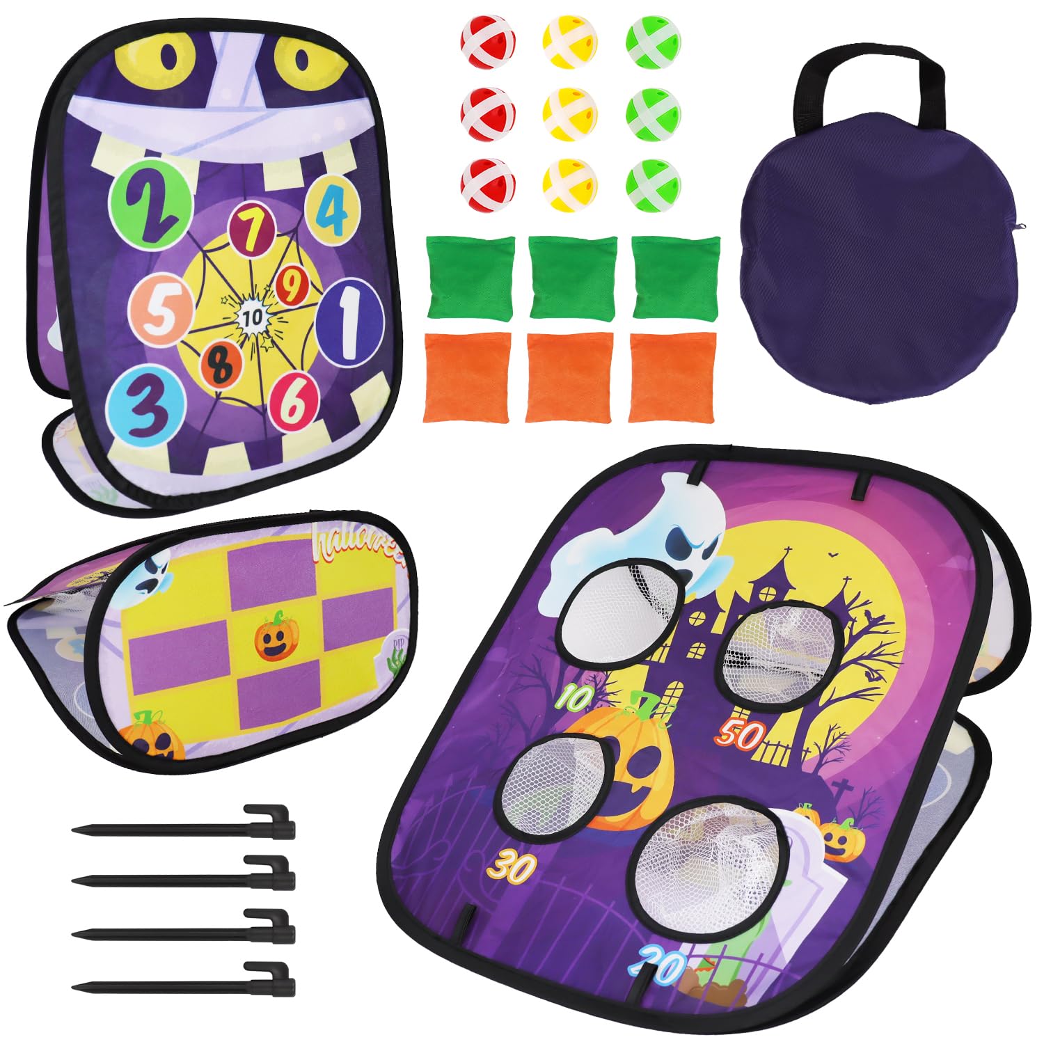 Halloween Bean Bag Toss Game Set for Kids & Family - Ghost Pumpkin Castle Pattern with Scoring Board - Outdoor & Indoor Halloween Party Games, Yard Activities, Carnival Fun