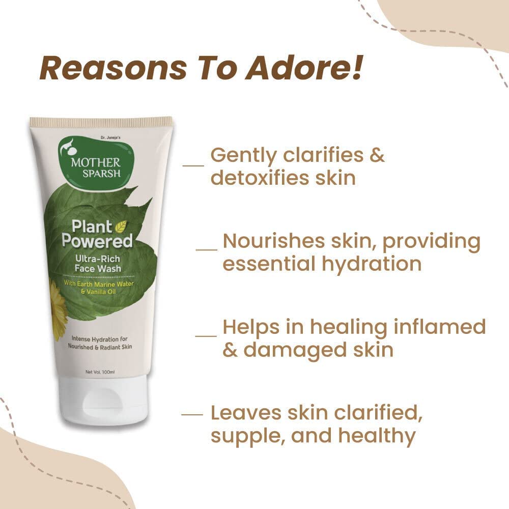 Mother Sparsh Plant-Powered Ultra-Rich Face Wash 100ml - Natural & Gentle Cleanser for All Skin Types - Perfect for Daily Skincare Routine & Travel