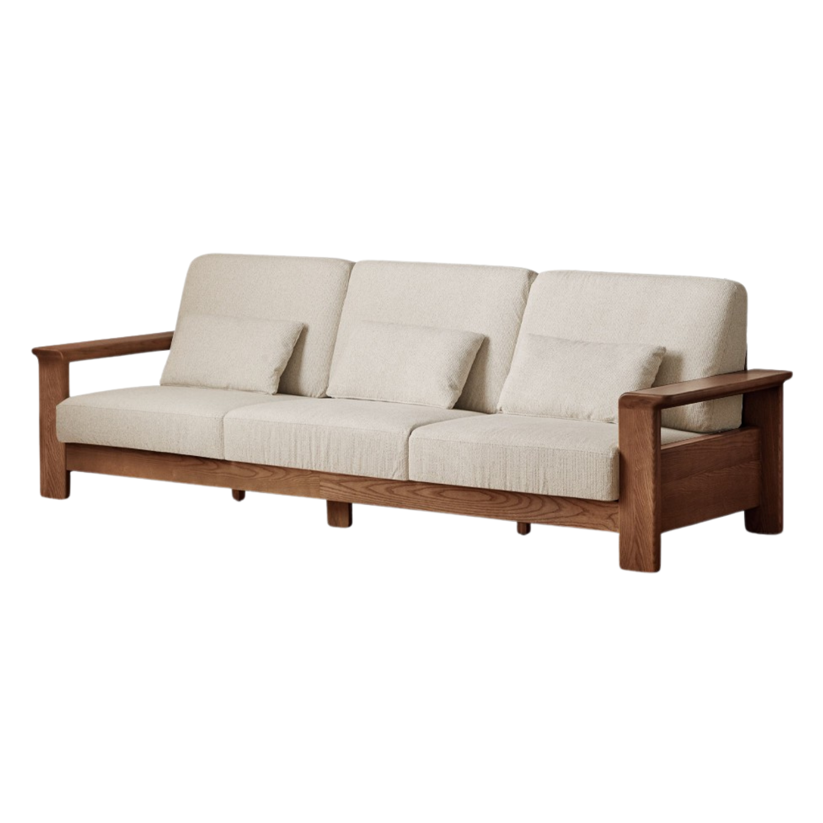 Black Walnut Solid Wood Modern Straight Sofa - Contemporary Minimalist Living Room Furniture for Small Spaces & Apartments