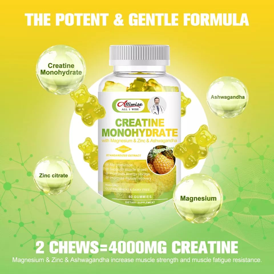 Best Creatine Gummies for Muscle Growth - 60 Count (2000mg Per Serving) - 1 Month Supply - Delicious Workout Supplement for Athletes & Fitness Enthusiasts