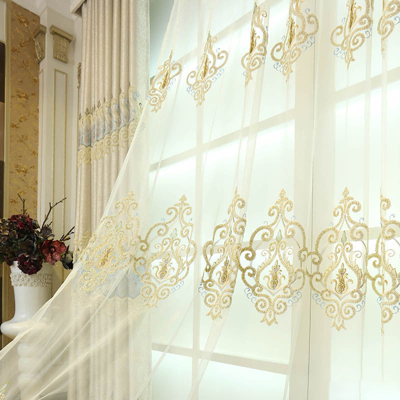 Luxury Two-Layer French Embroidery Blackout Curtains - Custom Made for Bedroom & Living Room - Elegant Home Decor for Light Blocking & Privacy