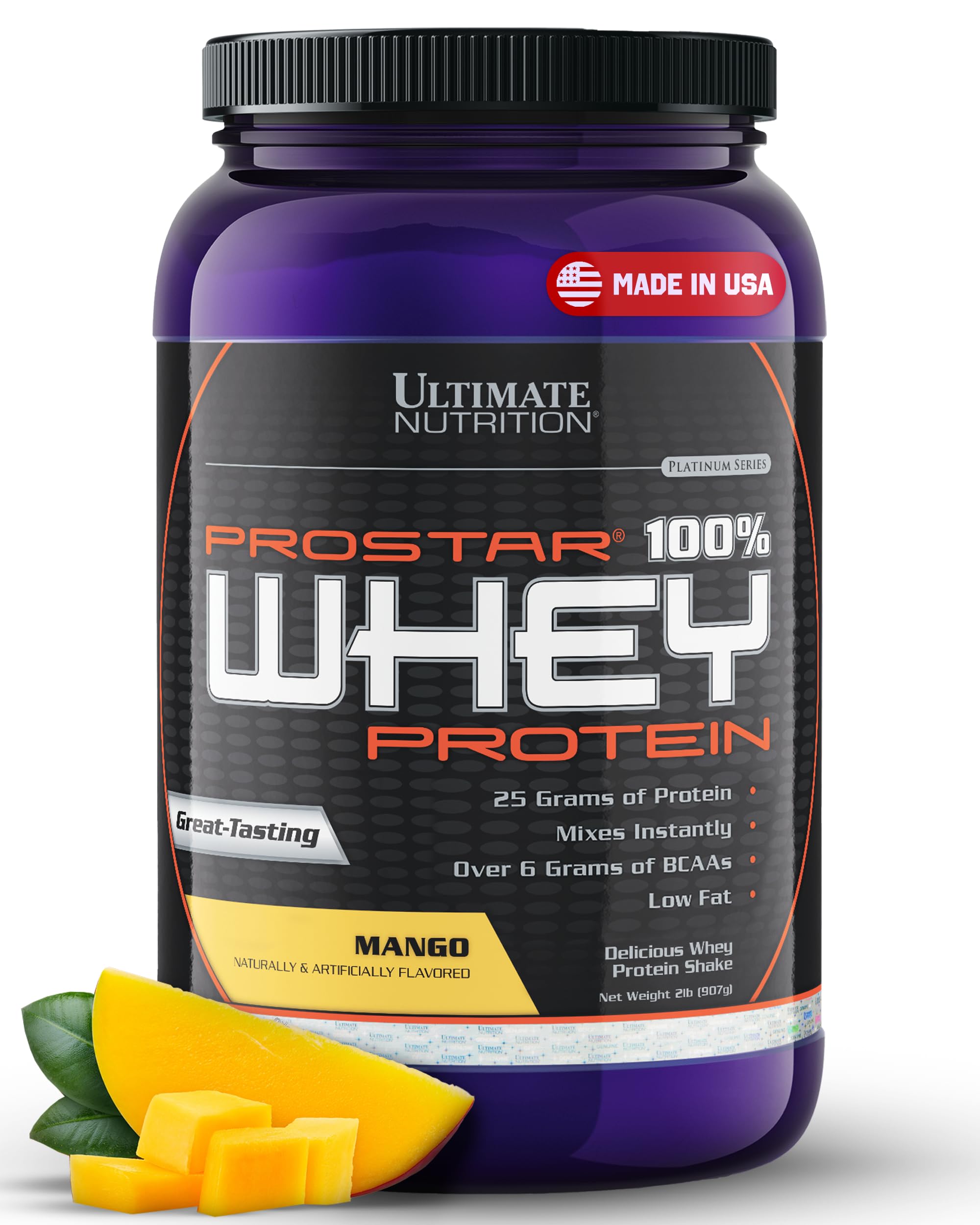 Ultimate Nutrition Prostar Whey Protein Isolate Powder - 2lbs, Mango Flavor | Low Carb, High Protein Shake for Muscle Building & Recovery | Keto Friendly, Low Sodium & Fat | Perfect for Post-Workout & Weight Management