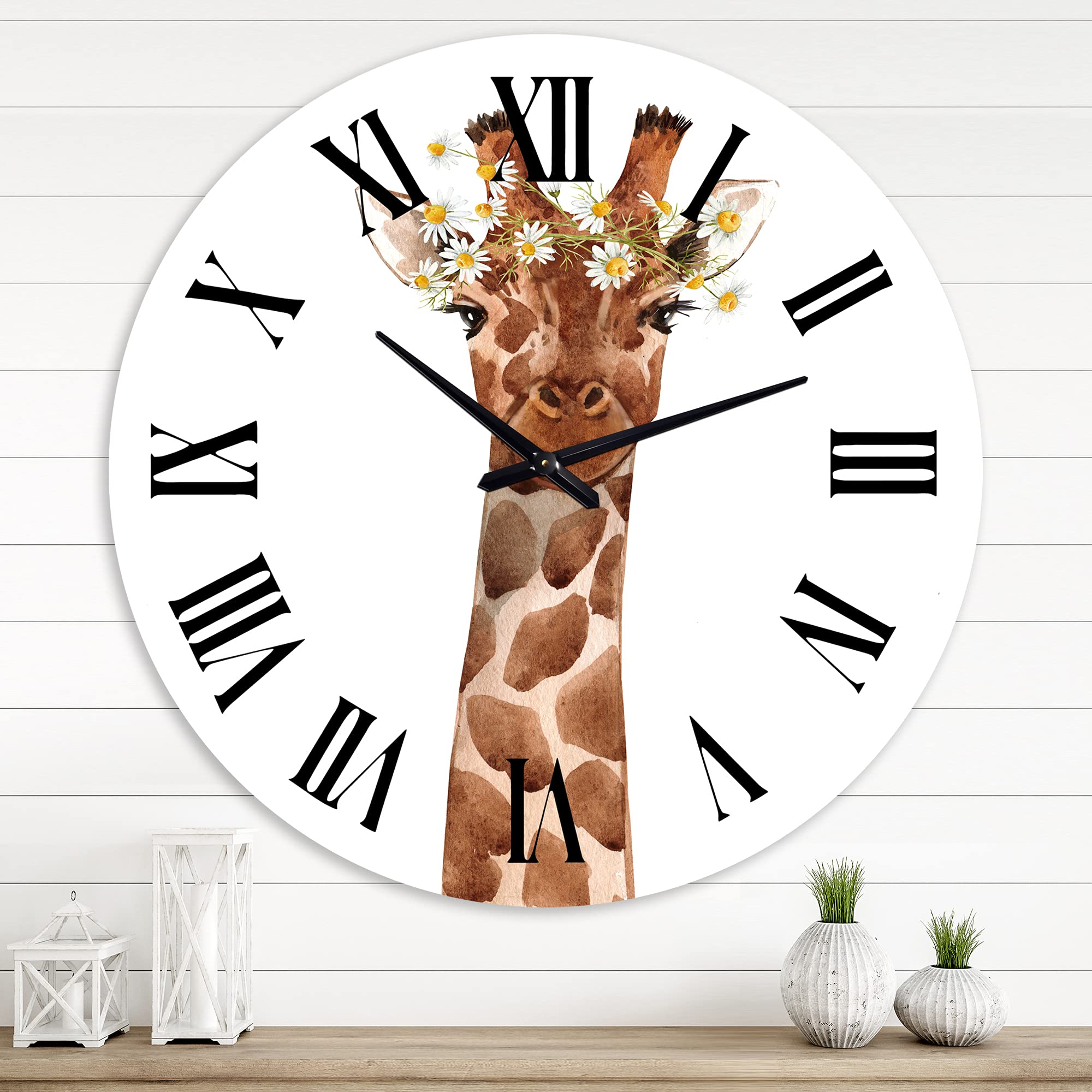 Farmhouse Wall Clock - Large Animal Themed 'Portrait of A Giraffe XI' for Bedroom Decor | Rustic Home & Office Wall Art | Perfect for Living Room, Nursery, or Country Style Interior Design