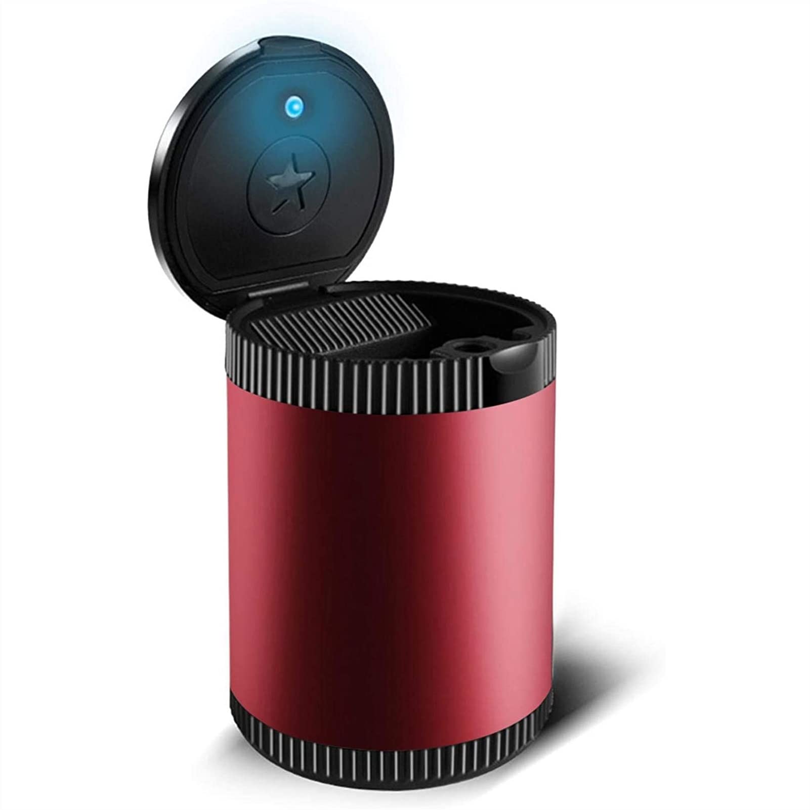 HMJZ Portable Car Ashtray with Lid - Detachable Stainless Steel Smokeless Ashtray with LED Blue Light, Mini Car Trash Can for Outdoor Travel & Windproof Use - Perfect for Cars, Trucks, Camping and Home Use