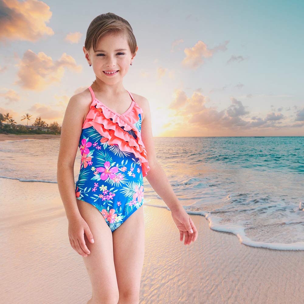 Girls One Piece Swimsuits - Hawaiian Ruffle Swimwear for Beach & Pool | Cute Bathing Suit for Summer Vacation, Swimming Lessons & Tropical Getaways