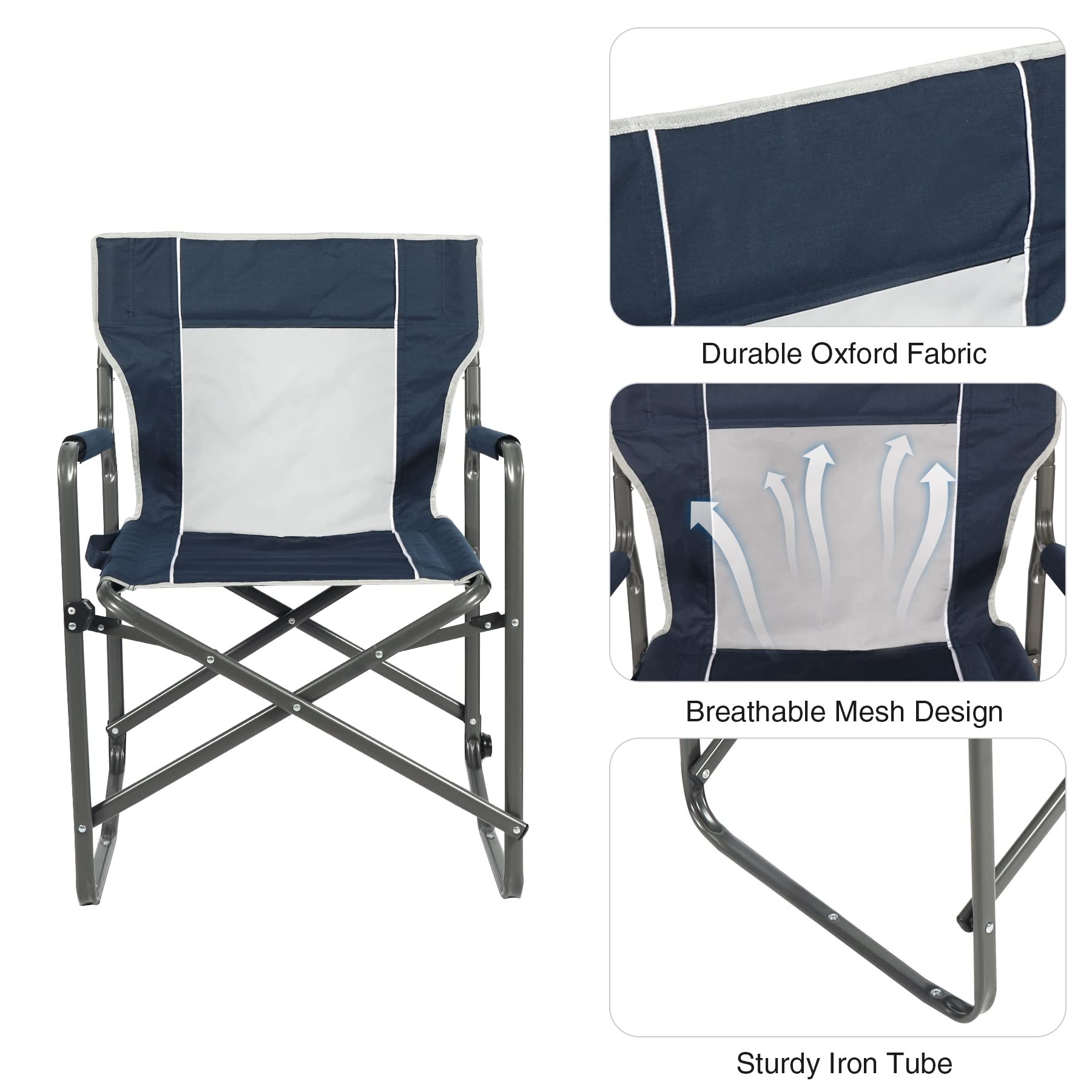 Heavy Duty Steel Folding Director Chair for Adults - Portable Lightweight Camping Chair for Outdoor, Indoor, Patio, Lawn, Travel, Sports & Fishing - Navy Blue - Perfect for Camping Trips, Backyard BBQs and Beach Outings