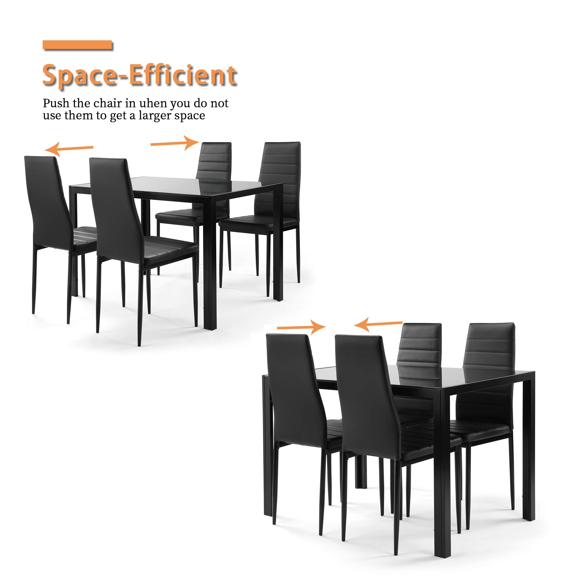 IANIYA Modern Square Glass Dining Table Set with 4 Black Chairs - Perfect for Small Kitchen, Breakfast Nook, and Contemporary Dining Room Decor