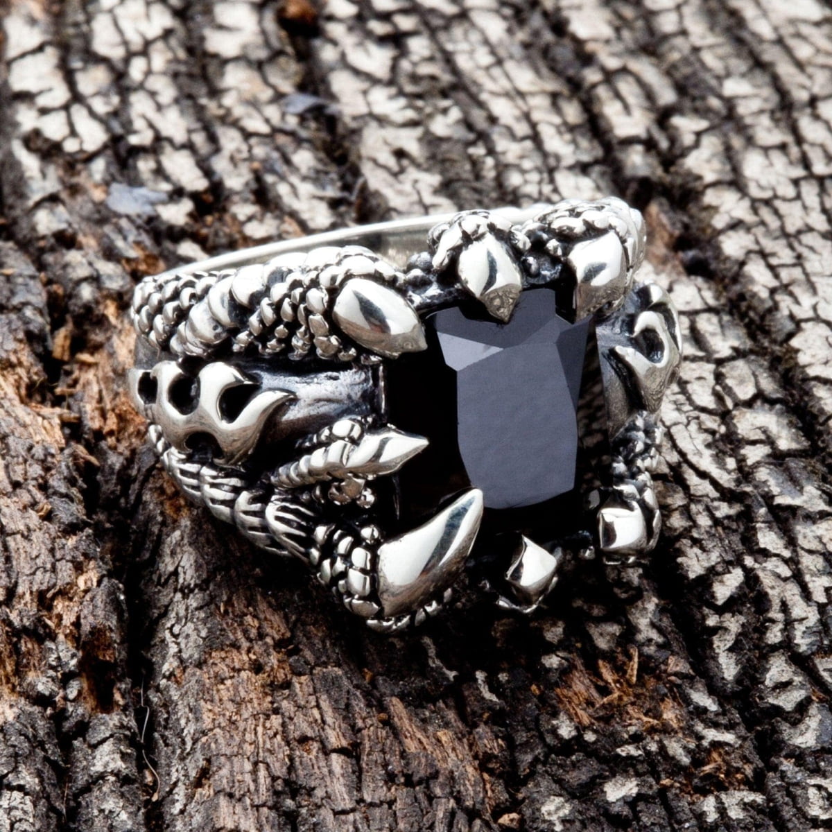 Black Onyx Flame Blade Sterling Silver Gothic Claw Ring for Men & Women - Dark Elegant Jewelry for Gothic, Punk, and Alternative Fashion Lovers