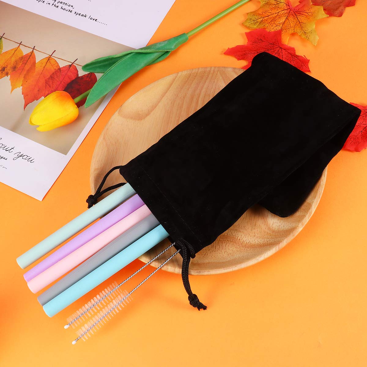 DOITOOL Reusable Silicone Drinking Straws - BPA-Free, Eco-Friendly, Dishwasher Safe for Smoothies, Iced Coffee & Cocktails at Home, Office or Travel