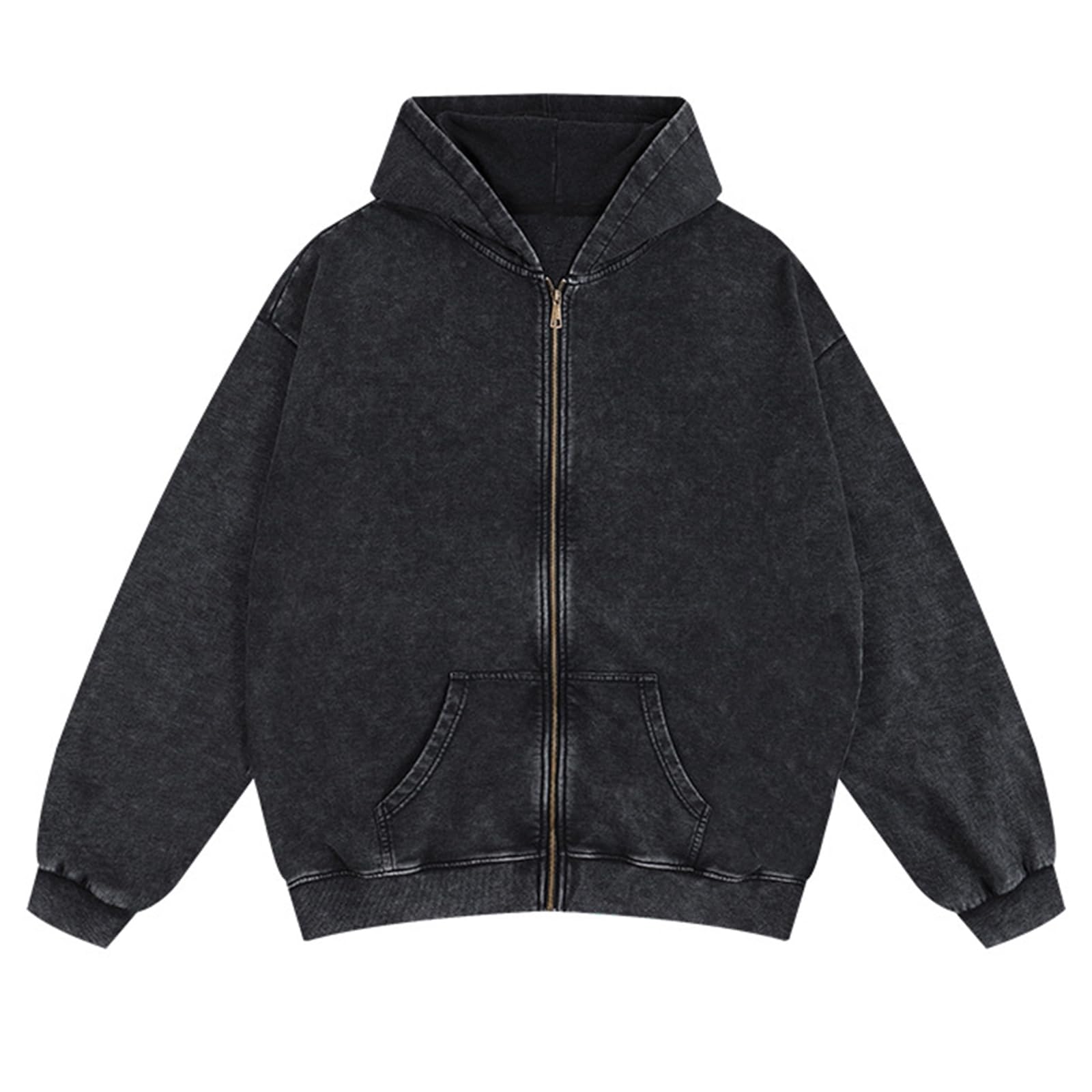 Vintage Acid Wash Oversized Zip Up Hoodie for Men & Women - Full Zip Hooded Sweatshirt, Streetwear Fashion for Casual Wear, Gym, and Outdoor Activities
