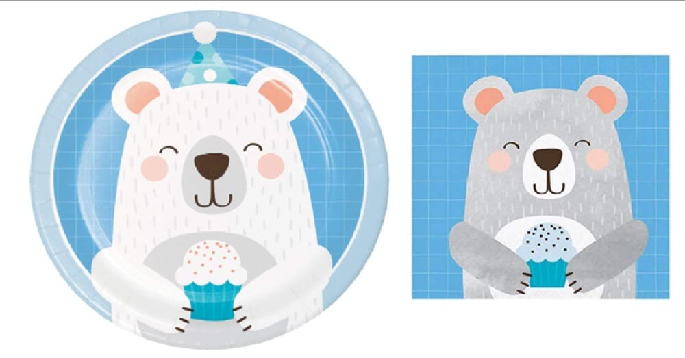 Bear Party Dessert Plates (16) & Beverage Napkins (16) Set - Perfect for Birthday Parties, Baby Showers & Themed Events