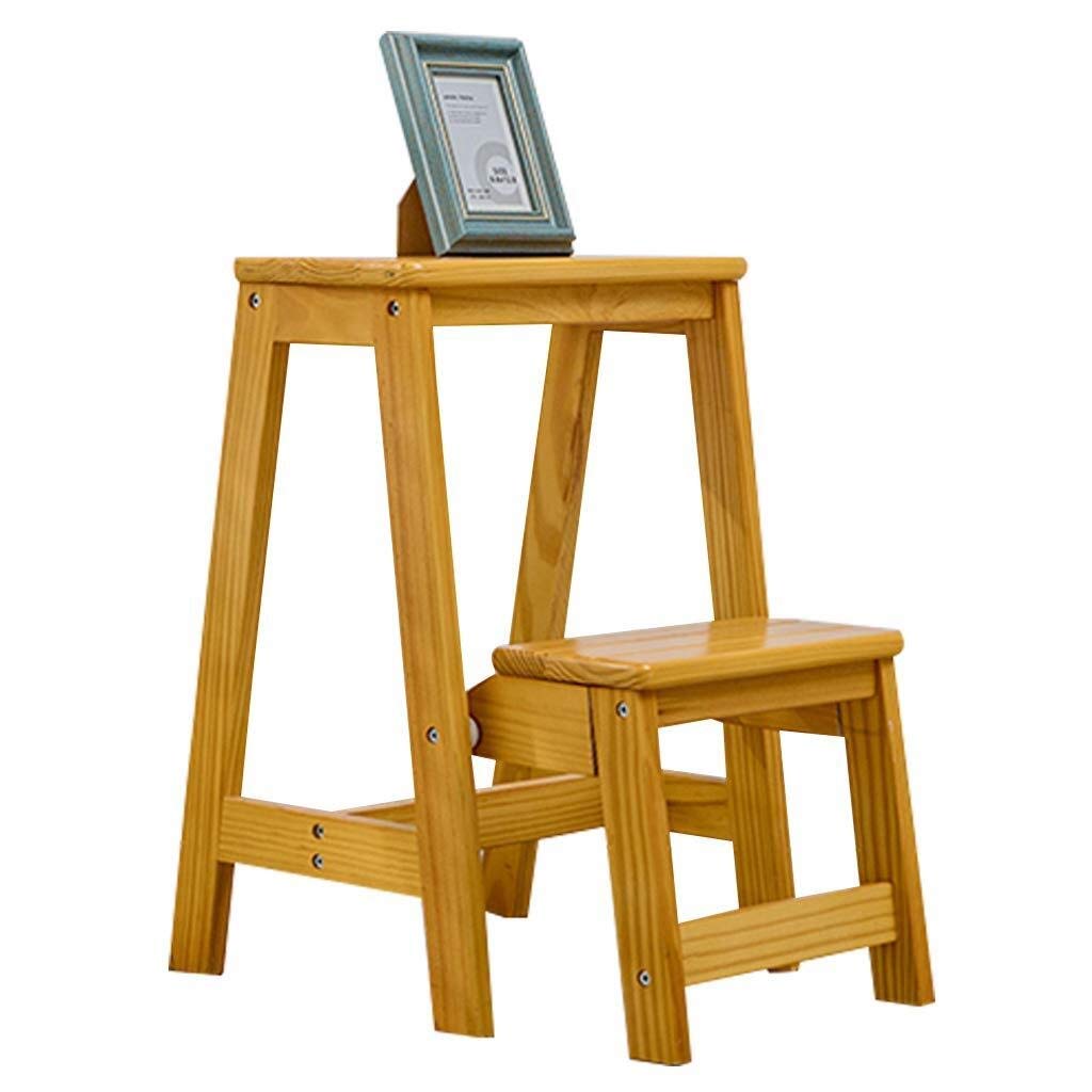 Solid Wood Folding Step Stool with Storage Shelf - Multifunctional Ladder Stool Chair for Home, Kitchen, Bathroom & Garage Organization