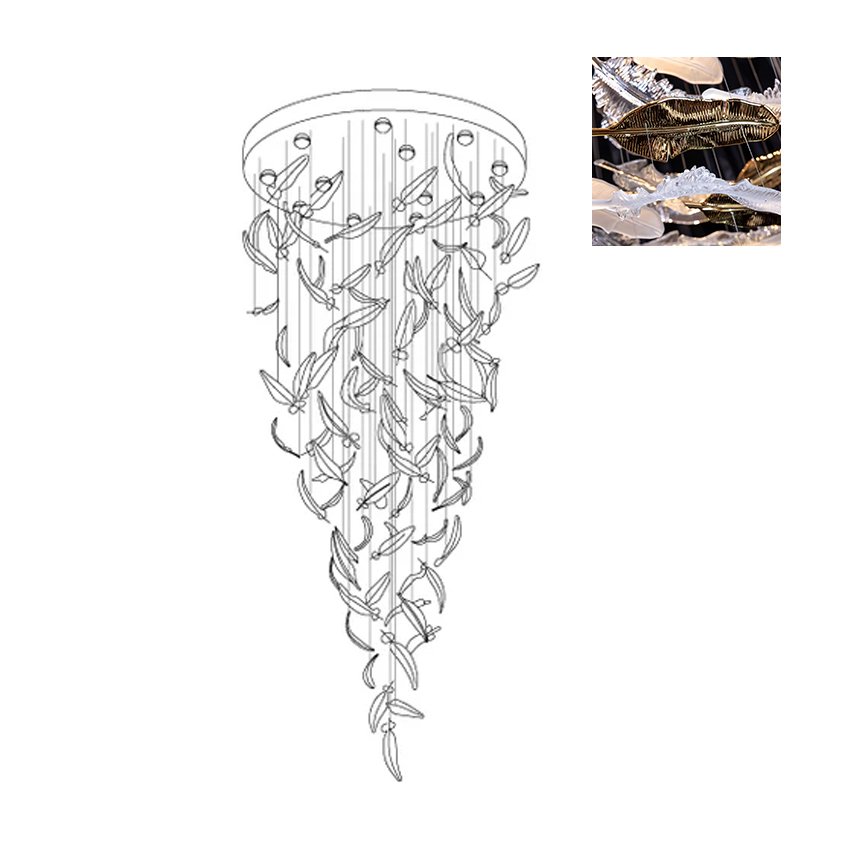 Elegant Glass Feather Chandelier - Modern Crystal Ceiling Light Fixture for Dining Room, Bedroom, or Living Room Decor