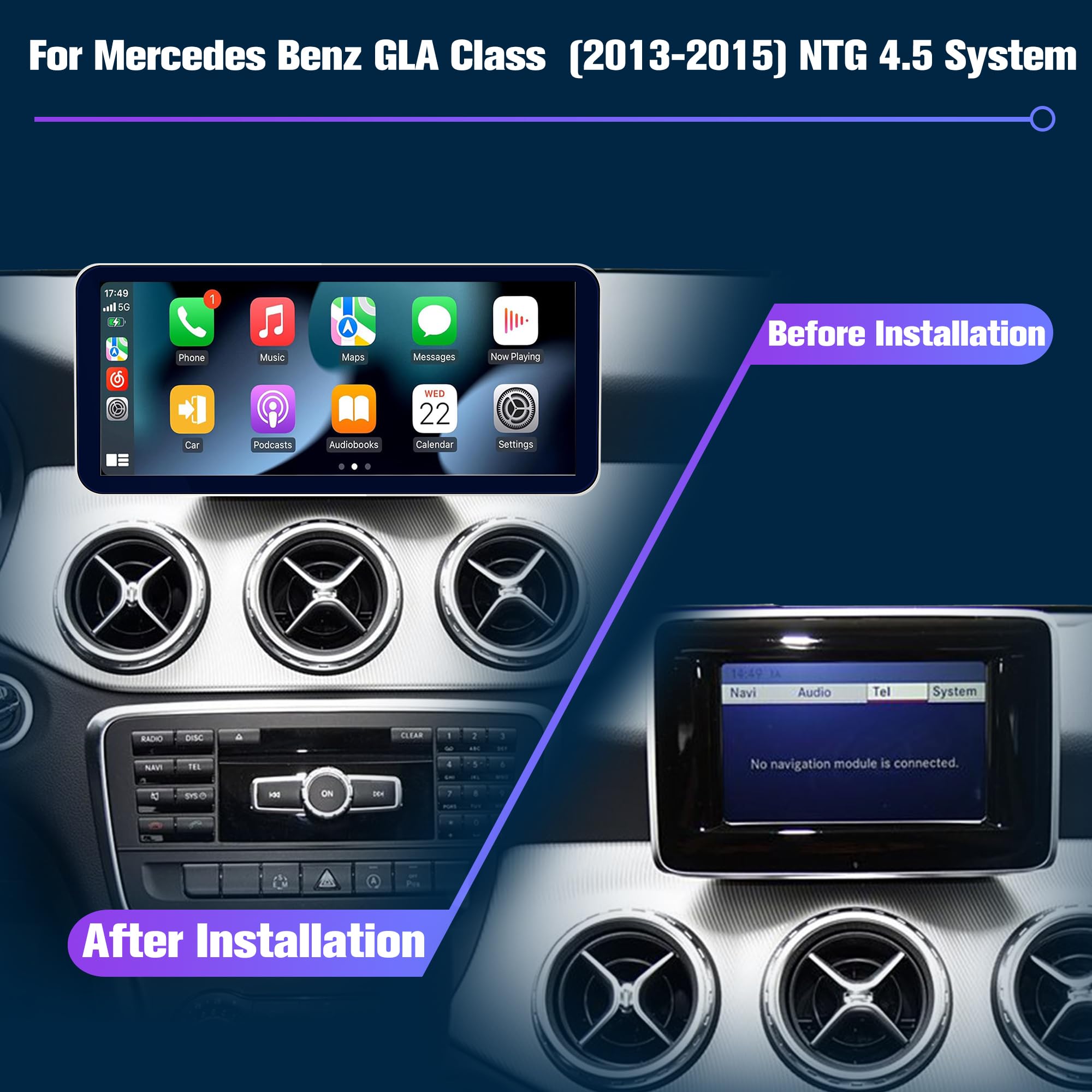 64GB Android Car Stereo with Bluetooth, AM/FM, Wireless CarPlay for Mercedes Benz A/G Class 2013-2015 | 12.3