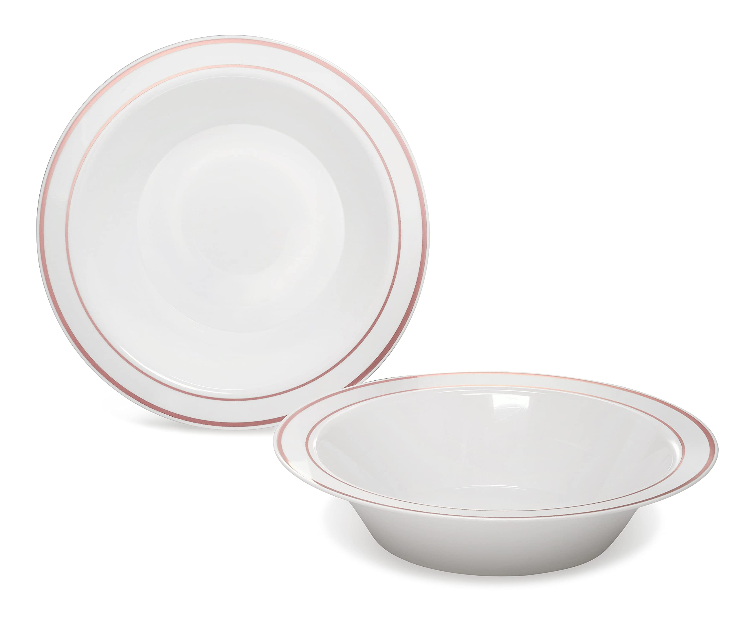 240 Pack Heavyweight Disposable Plastic Bowls - 14 oz White & Rose Gold Rim Wedding Party Soup Bowls | Elegant Tableware for Weddings, Parties, Catering & Events