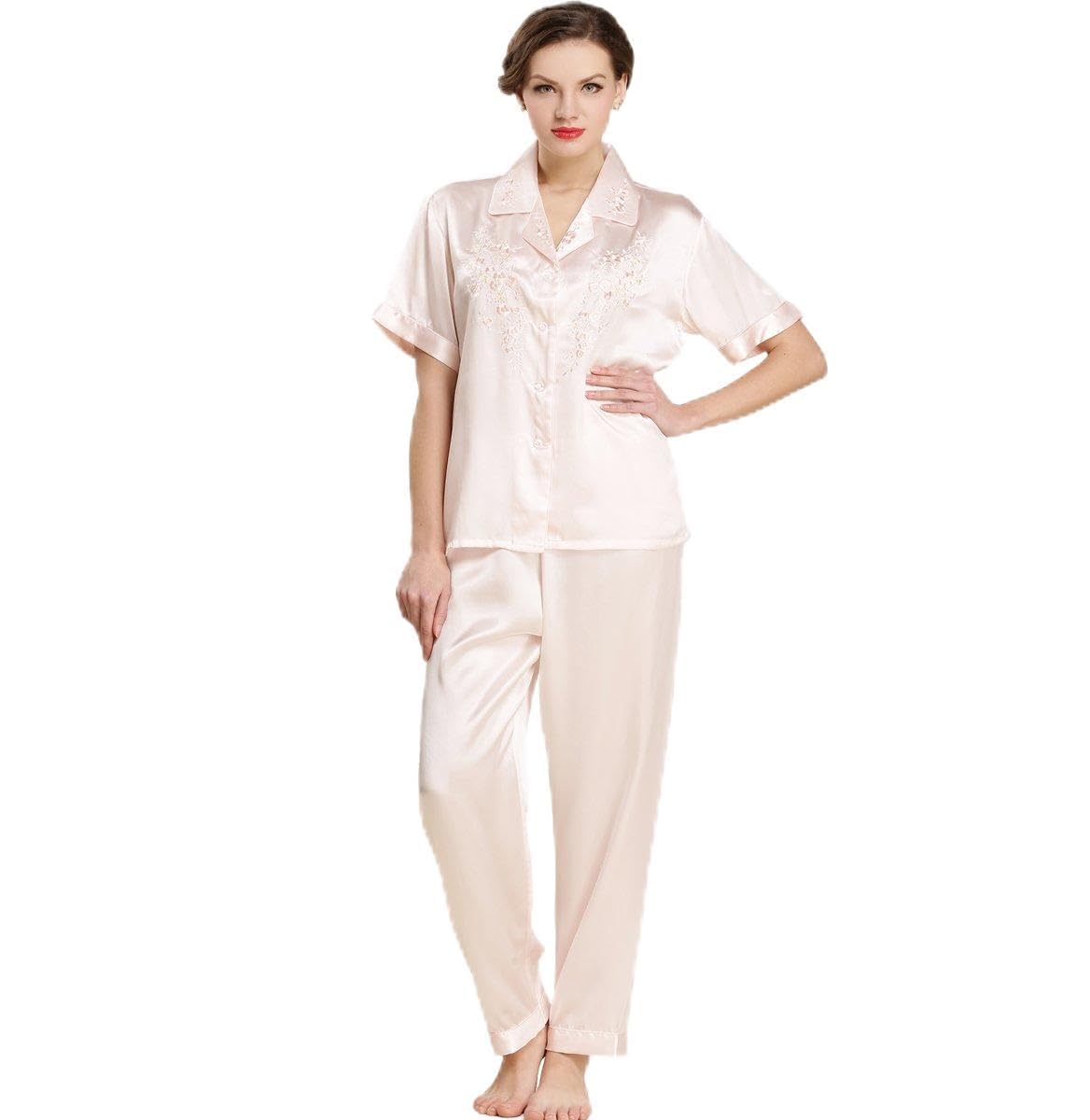 LoveSilk Women's 100% Pure Silk Short Sleeve Pajama Set - Soft Breathable Sleepwear for Women - Perfect Gift for Her - Ideal for Lounging, Sleepovers & Spa Nights