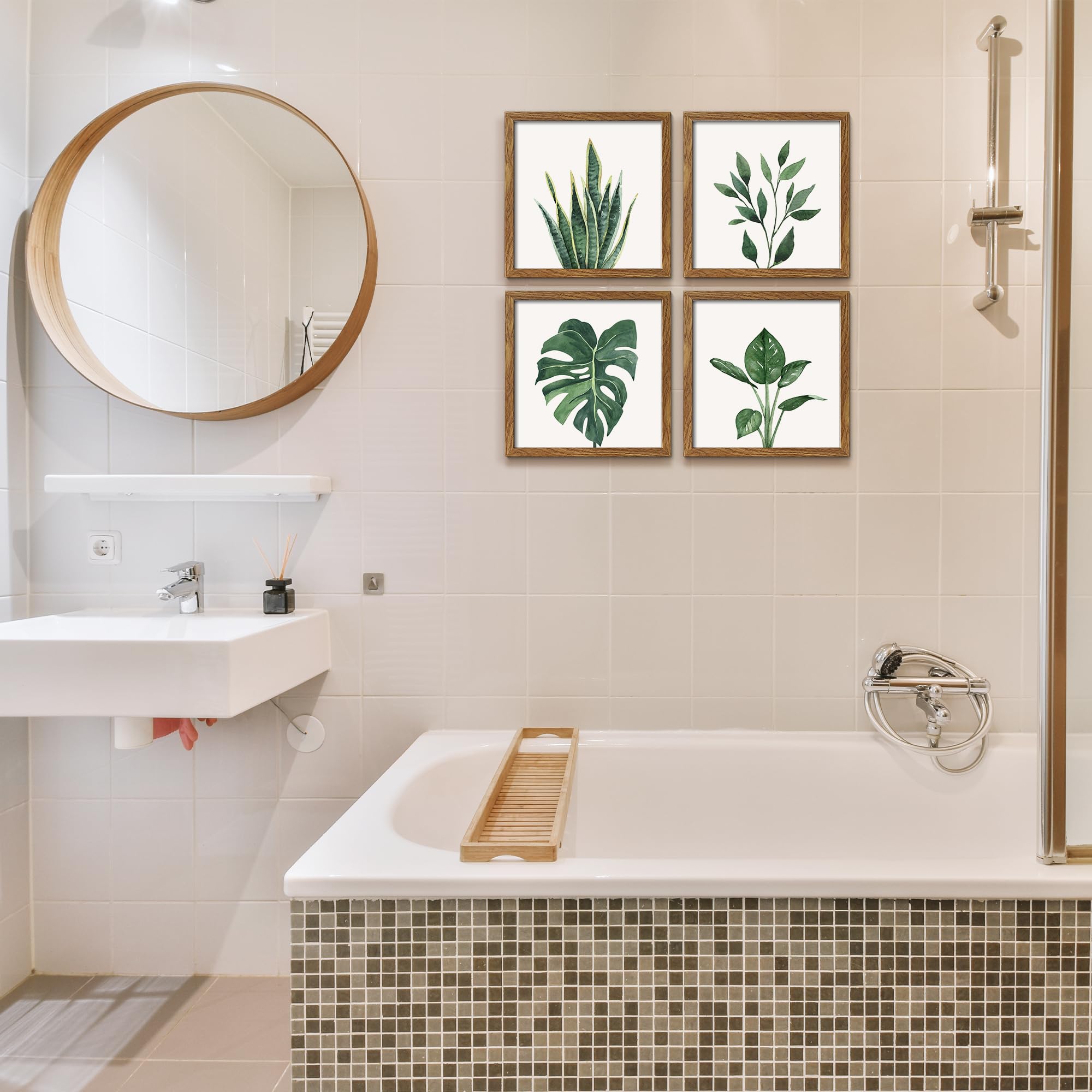 ArtbyHannah 4-Piece Framed Bathroom Wall Art Set & 2-Pack 12x16 Gold Frame Botanical Prints - Perfect for Bathroom Decor, Living Room Wall Art & Housewarming Gifts