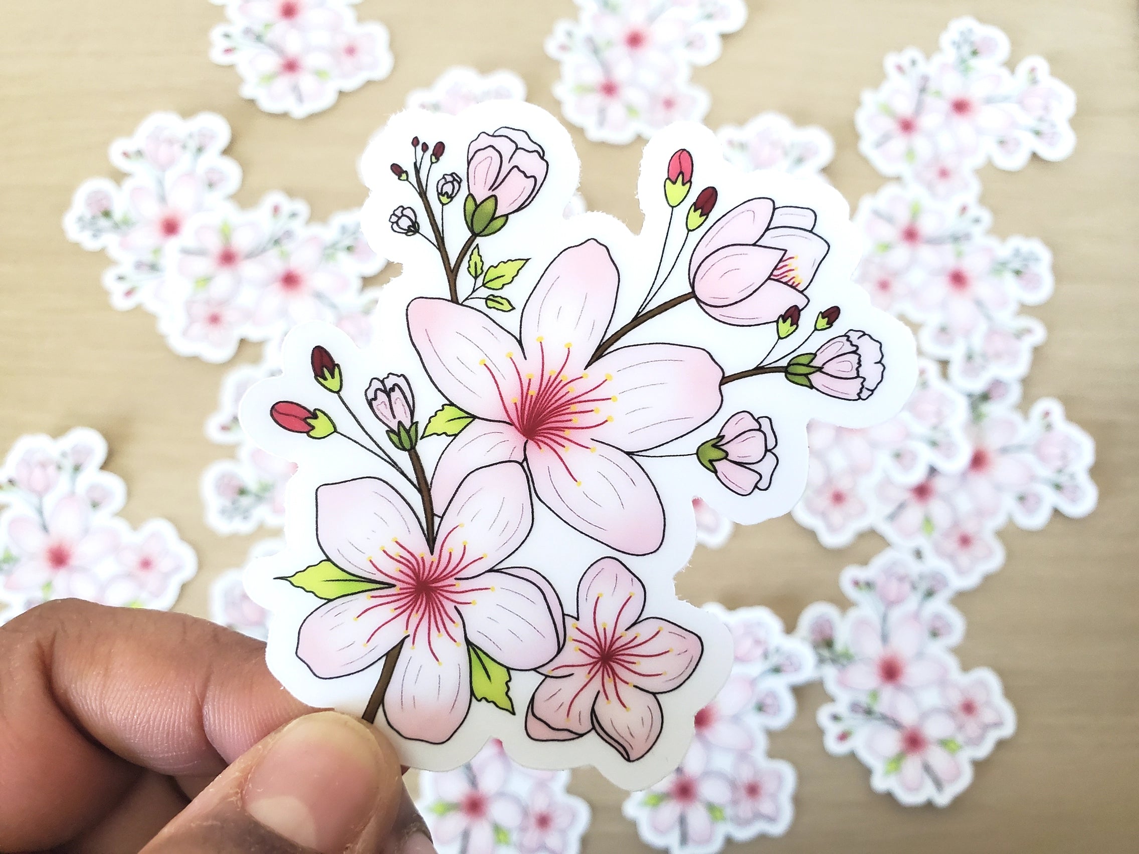 Cherry Blossom Stickers - 2.9 x 3 Inch Clear Waterproof Vinyl Decals for Laptops, Water Bottles, Journals & DIY Crafts - Floral Spring Decoration for Home & Office