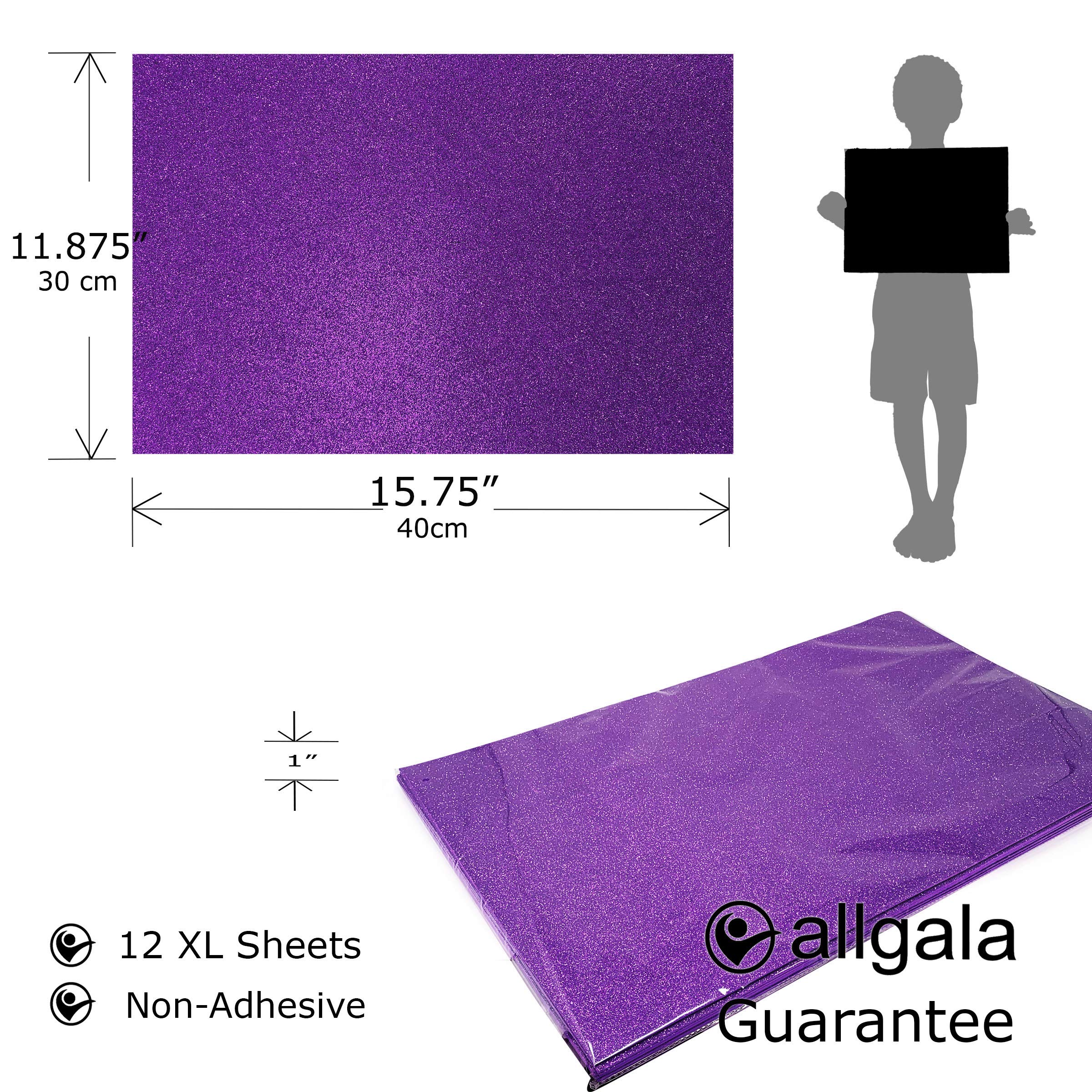 Allgala X-Large Glitter EVA Foam Sheets 12 Pack - 12x16 Inch (30x40cm) Purple Paper Sheets for Arts & Crafts, DIY Projects, Classroom Supplies - Perfect for Scrapbooking, School Projects, Party Decorations and Creative Home Decor
