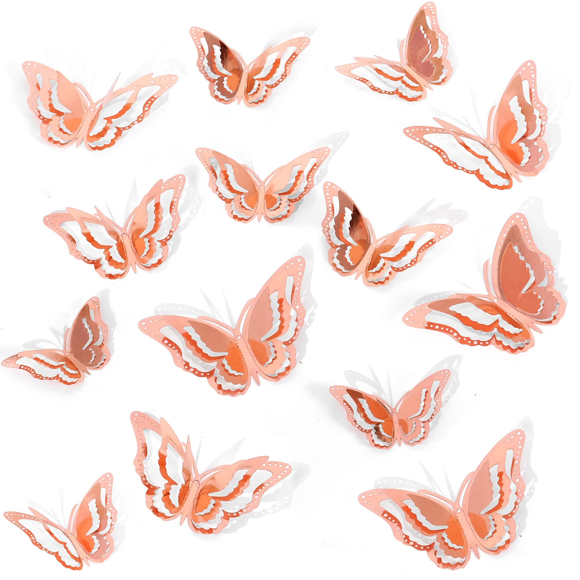 3D Butterfly Wall Decor - 48 Pcs Rose Gold Butterfly Stickers for Home, Party & Wedding Decorations | DIY Room Decor, Baby Shower & Gift Ideas | Easy Peel & Stick Wall Art for Bedroom, Nursery & Living Room