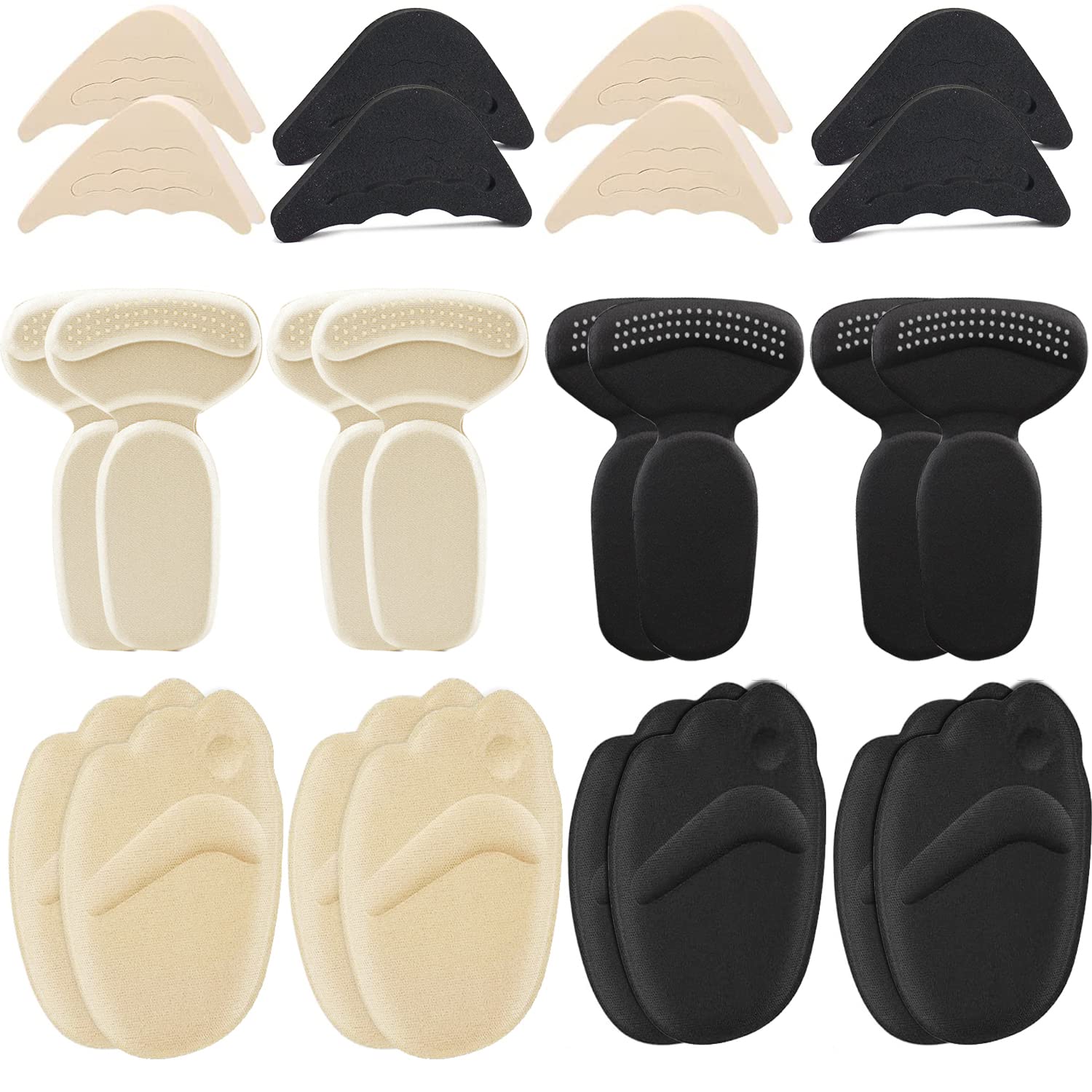 12 Pairs Women's Heel Grips & Shoe Inserts for Big Shoes - Anti-Slip Heel Pads & Toe Cushions for Blister Relief & Pain Prevention - Perfect for High Heels, Flats & Loose-Fitting Shoes