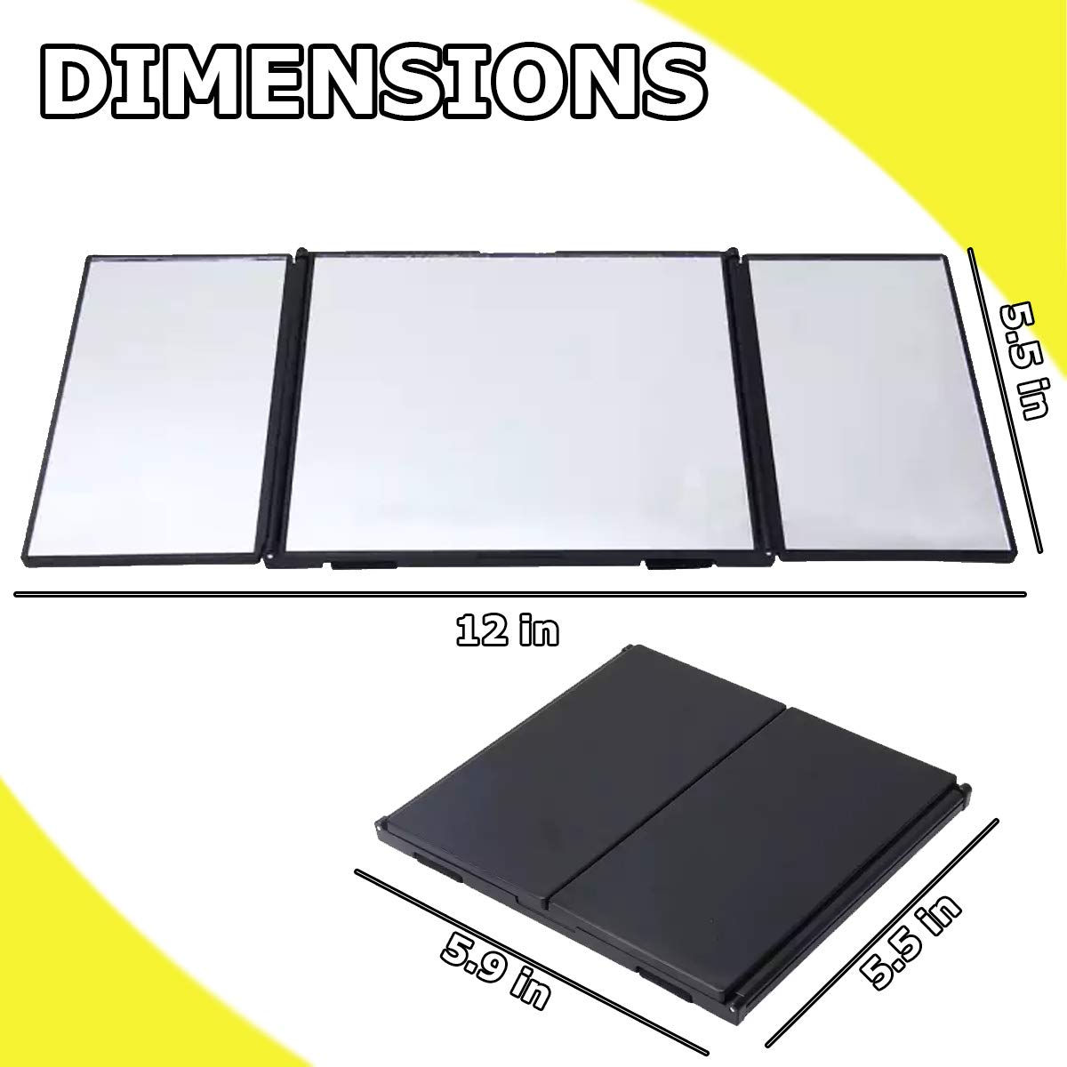 VaygWay Tri-Fold Car Visor Mirror - Universal Clip-On Vanity Mirror for Cars, Trucks & SUVs - Travel Makeup Cosmetic Mirror with Wide View - Perfect for On-the-Go Touchups and Rear Visibility