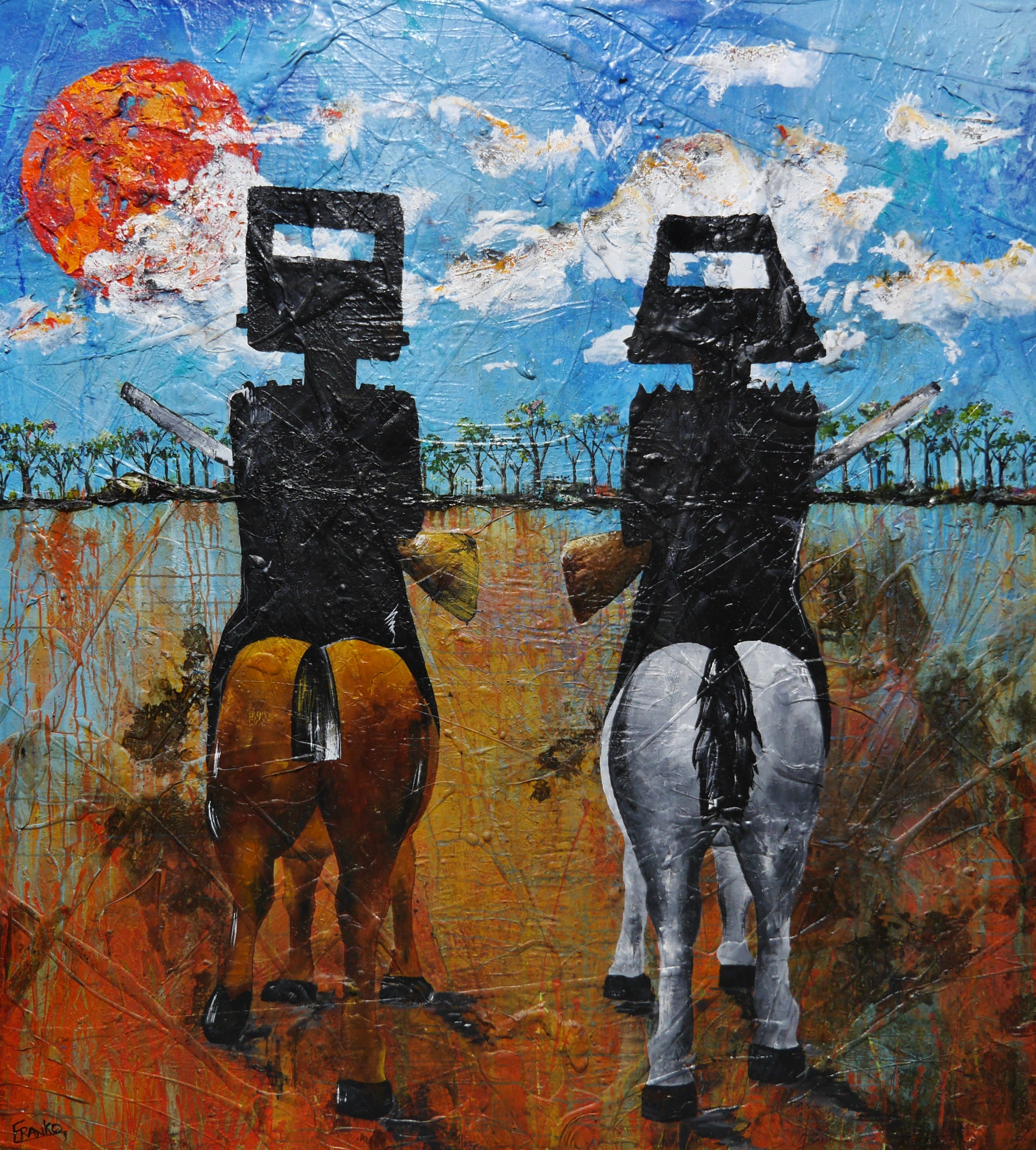 Ned Kelly Abstract Realism Textured Painting - 64x71 Inch Black Framed Wall Art | Australian Outlaw Decor for Living Room, Office & Man Cave