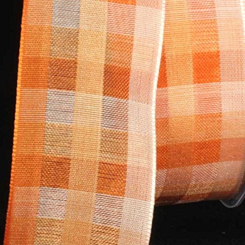 Orange Beige Plaid Craft Ribbon 1.5