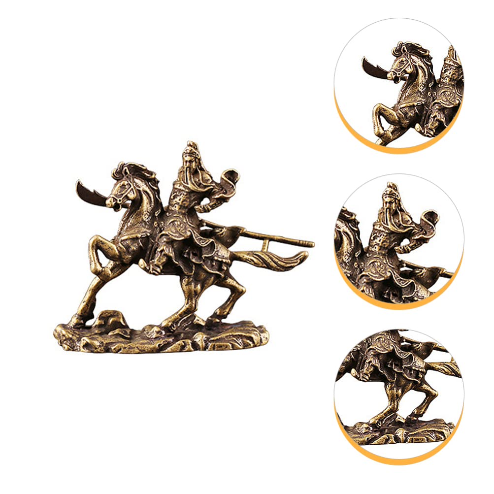Guan Yu on Horseback Brass Ornament - Desktop Decor for Home & Office - Chinese Warrior Statue for Feng Shui, Collectibles, and Gift Giving