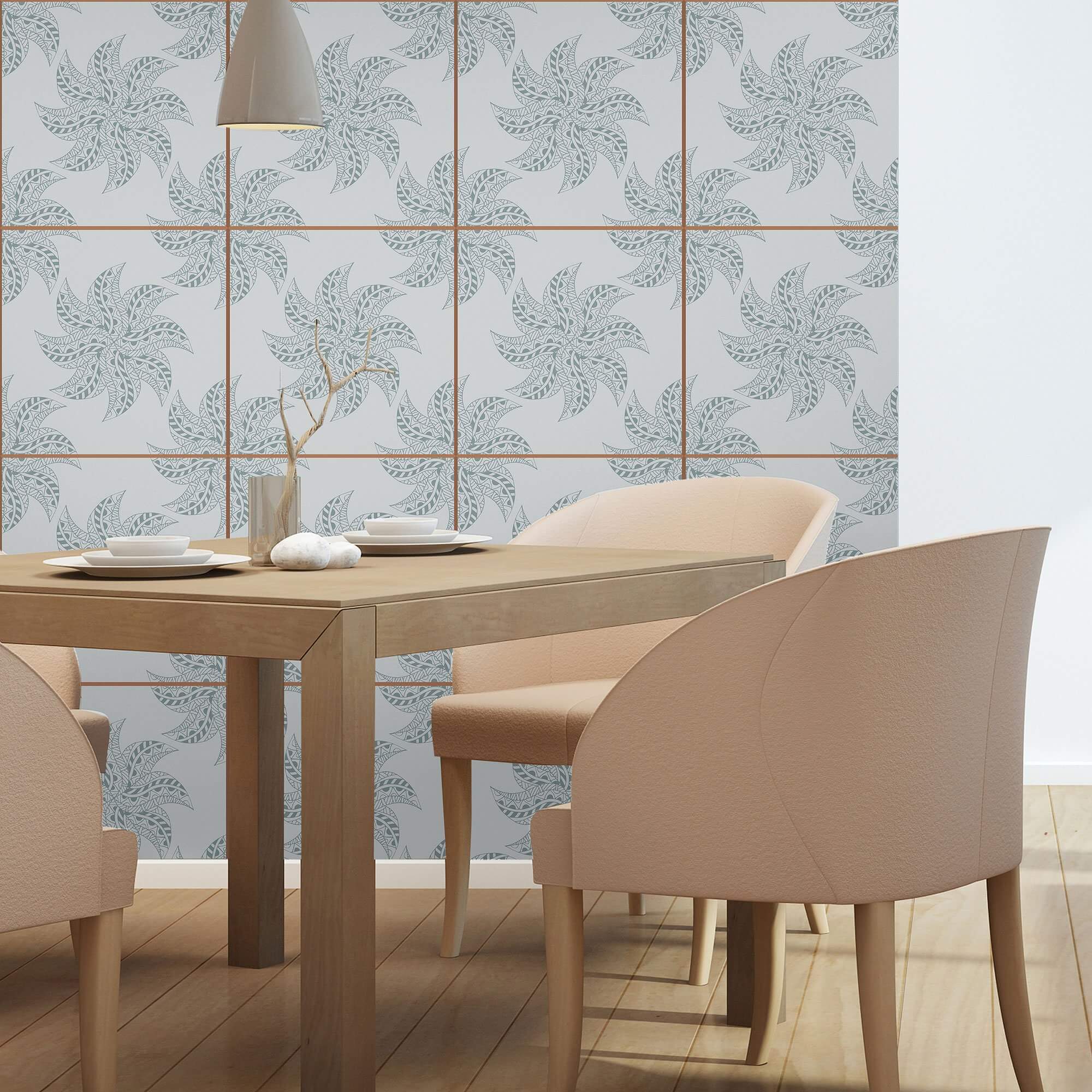 Blue Floral Tile Adhesive Peel and Stick Removable Wallpaper - Self-Adhesive Decorative Wall Covering for Kitchen Backsplash, Bathroom, and Home Decor
