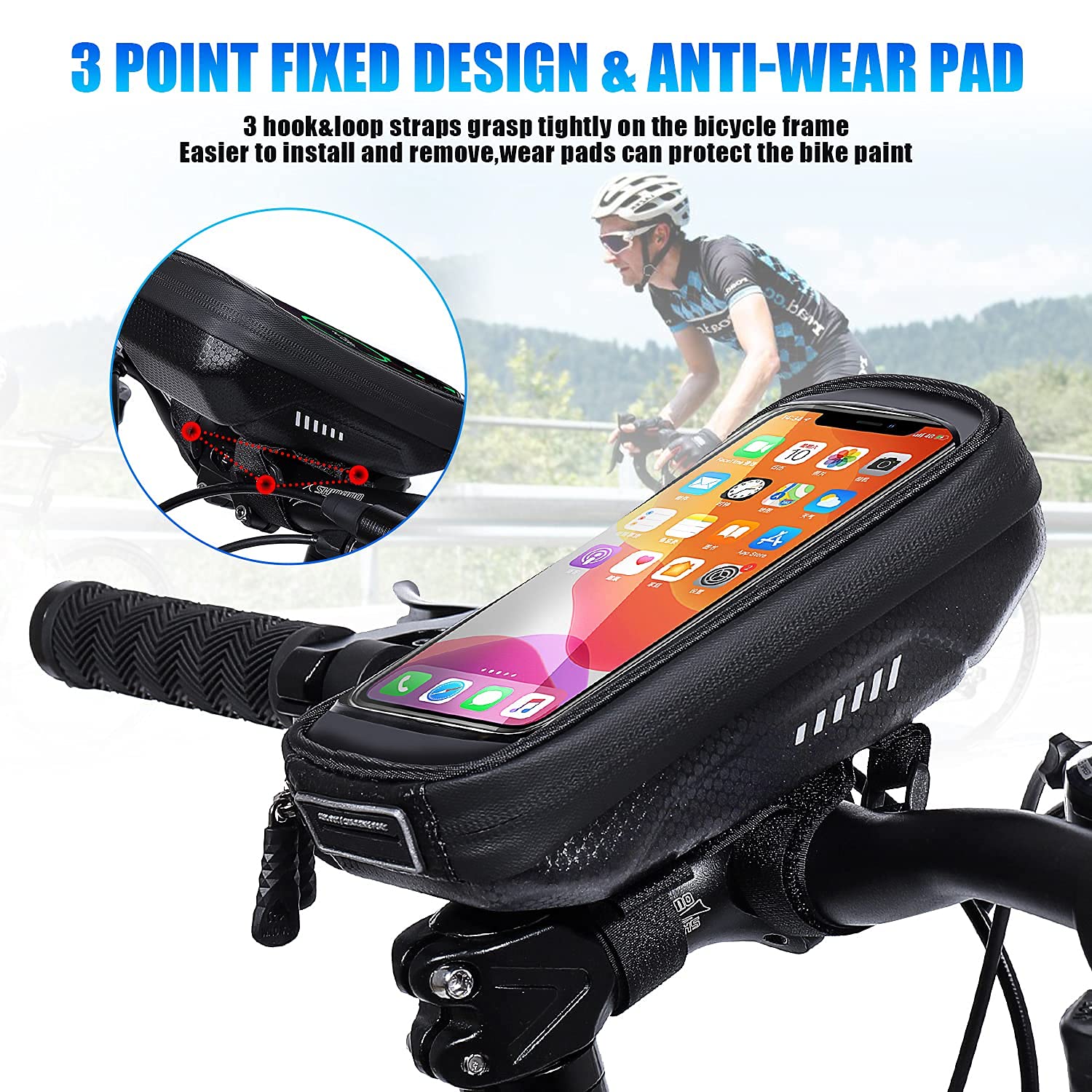 HUANLANG Waterproof Bike Phone Mount Holder - Universal Handlebar & Top Tube Bracket for Smartphones Under 6.7 Inches | Touchscreen Compatible | Ideal for Cycling, Commuting & Outdoor Adventures