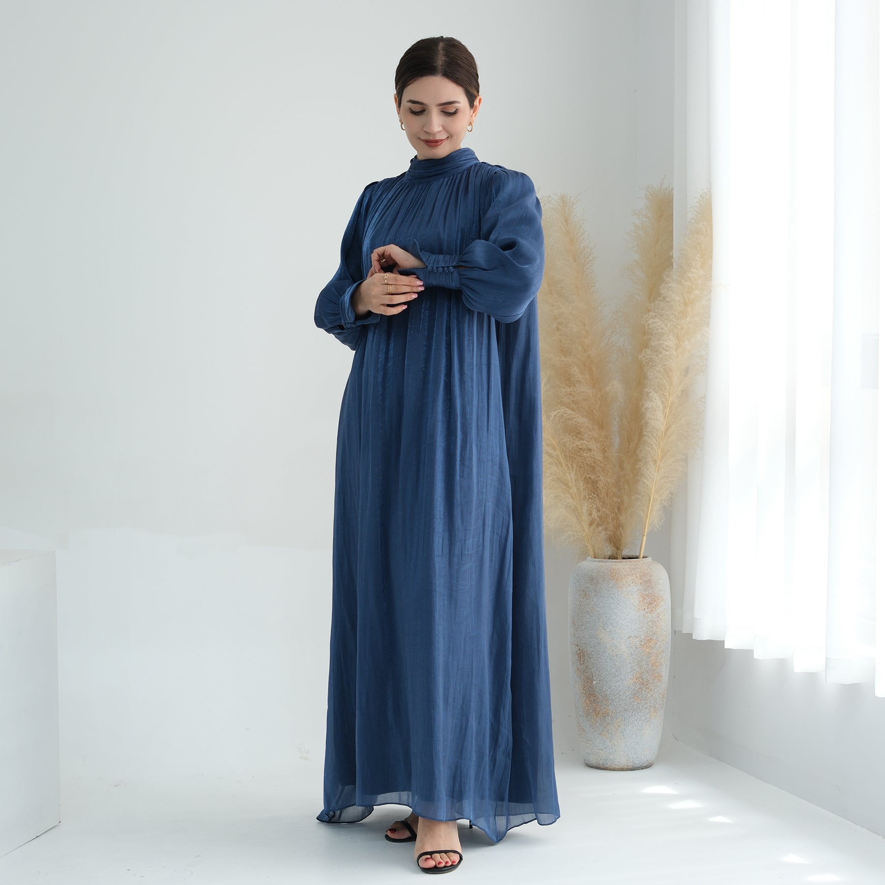 Indira Sparkles Long Sleeve Maxi Dress - Elegant Blue Evening Gown for Women | Perfect for Weddings, Parties & Special Occasions