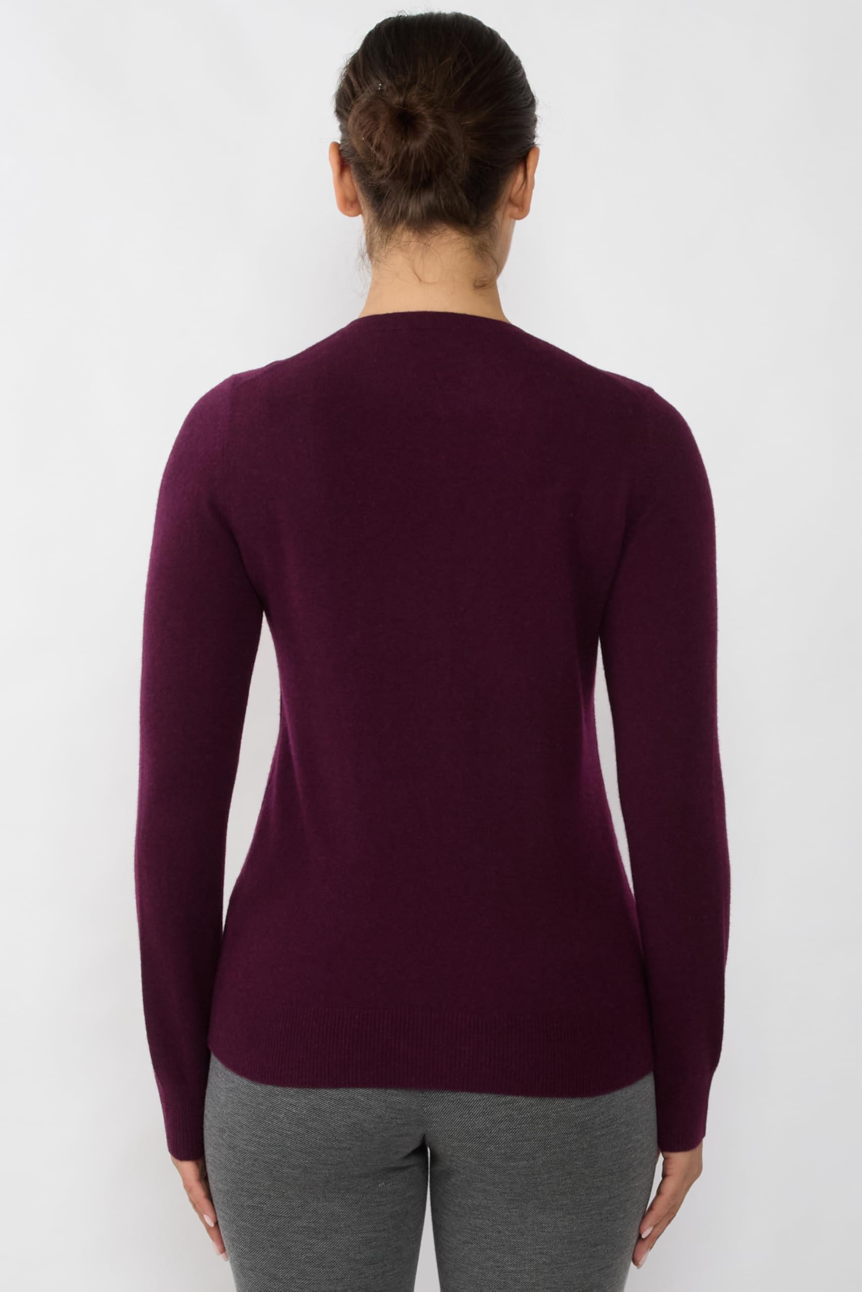 JENNIE LIU Women's 100% Cashmere Button Front Long Sleeve Crewneck Cardigan Sweater - Soft & Warm Winter Knitwear for Office, Travel & Casual Outfits