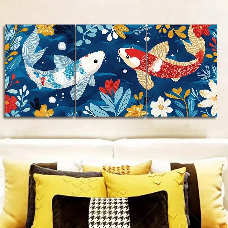 3-Piece Red & White Carp Floral Water Wall Art Set - Framed Canvas 40x60cm - High Quality Print - 100% Australian Made - Ready to Hang - Perfect for Living Room, Bedroom & Office Decor