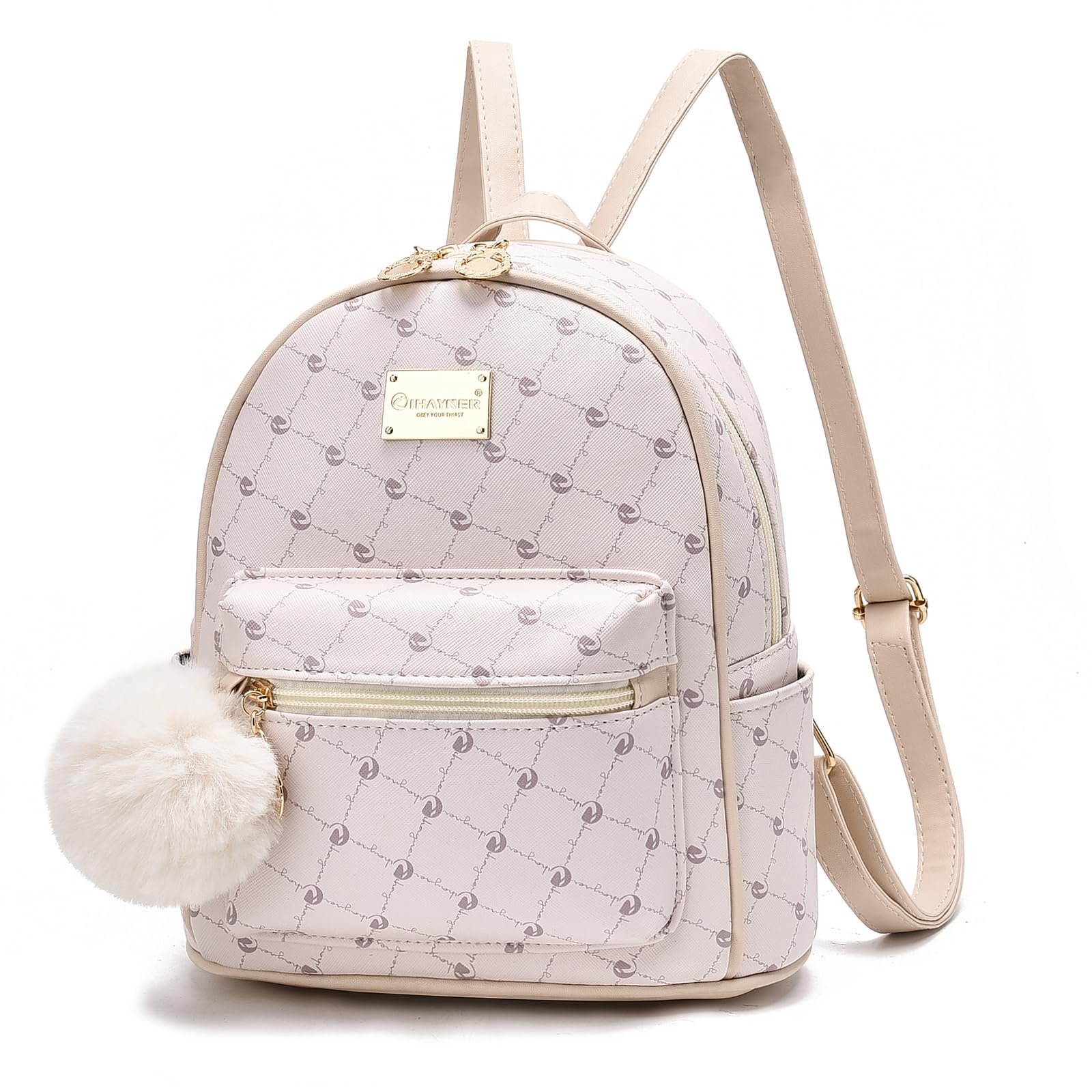 IHAYNER Girls Fashion Backpack - Genuine Leather Mini Backpack Purse for Women & Teens, Cute Satchel School Bag with Pompom, Perfect for Travel, Daypack & Daily Use