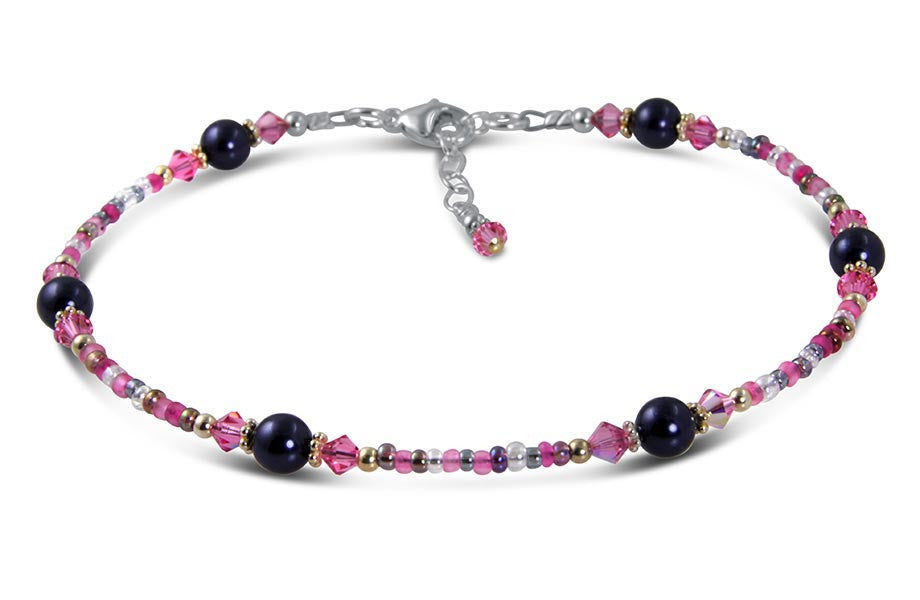 Rose Pink & Blue Pearl Beaded Anklet - Elegant Handmade Ankle Bracelet for Women | Perfect for Beach, Boho Fashion & Summer Outfits