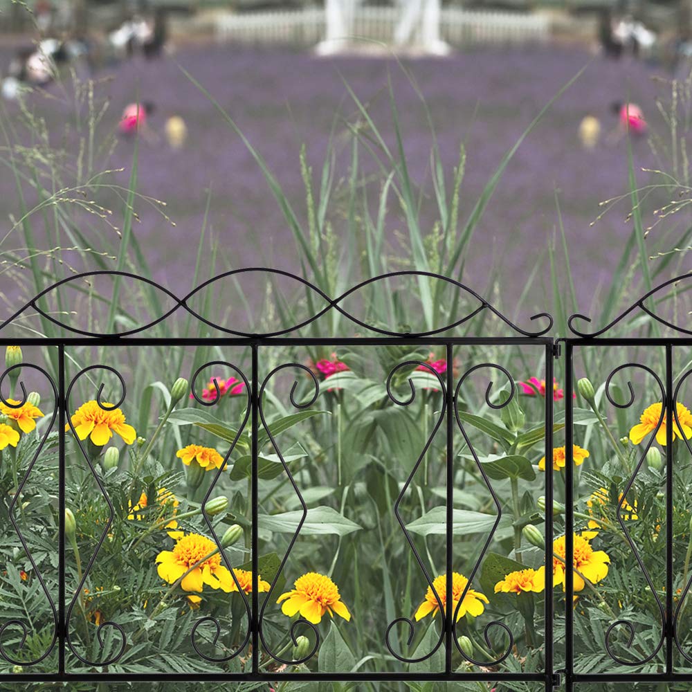24x24 Decorative Wave Top Iron Garden Fence - Rustproof Metal Wire Fencing for Yard, Flower Beds & Outdoor Decor | Mytunes Garden Fence